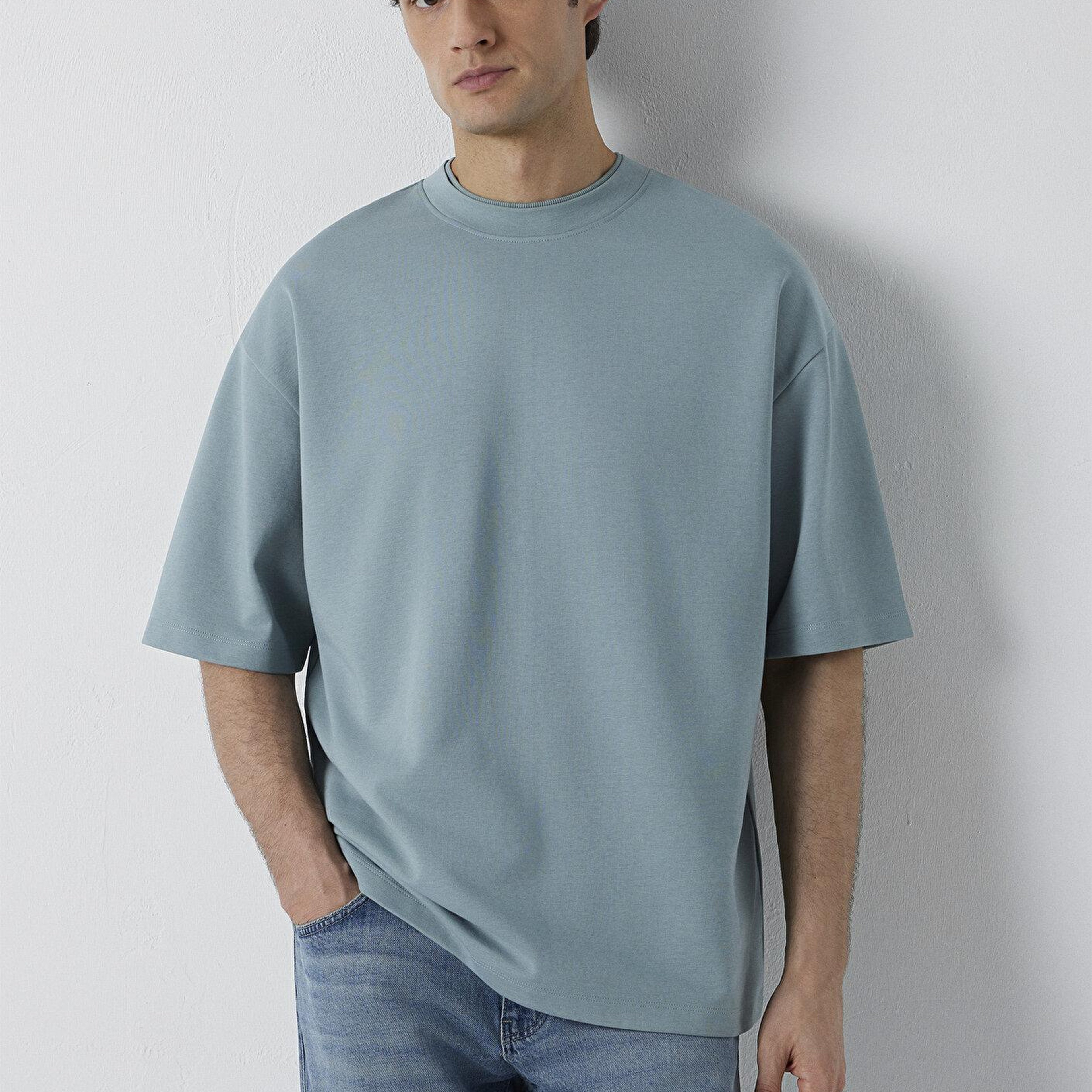 Mavi Gri Tişört Oversize / Geniş Kesim 0613542-70118