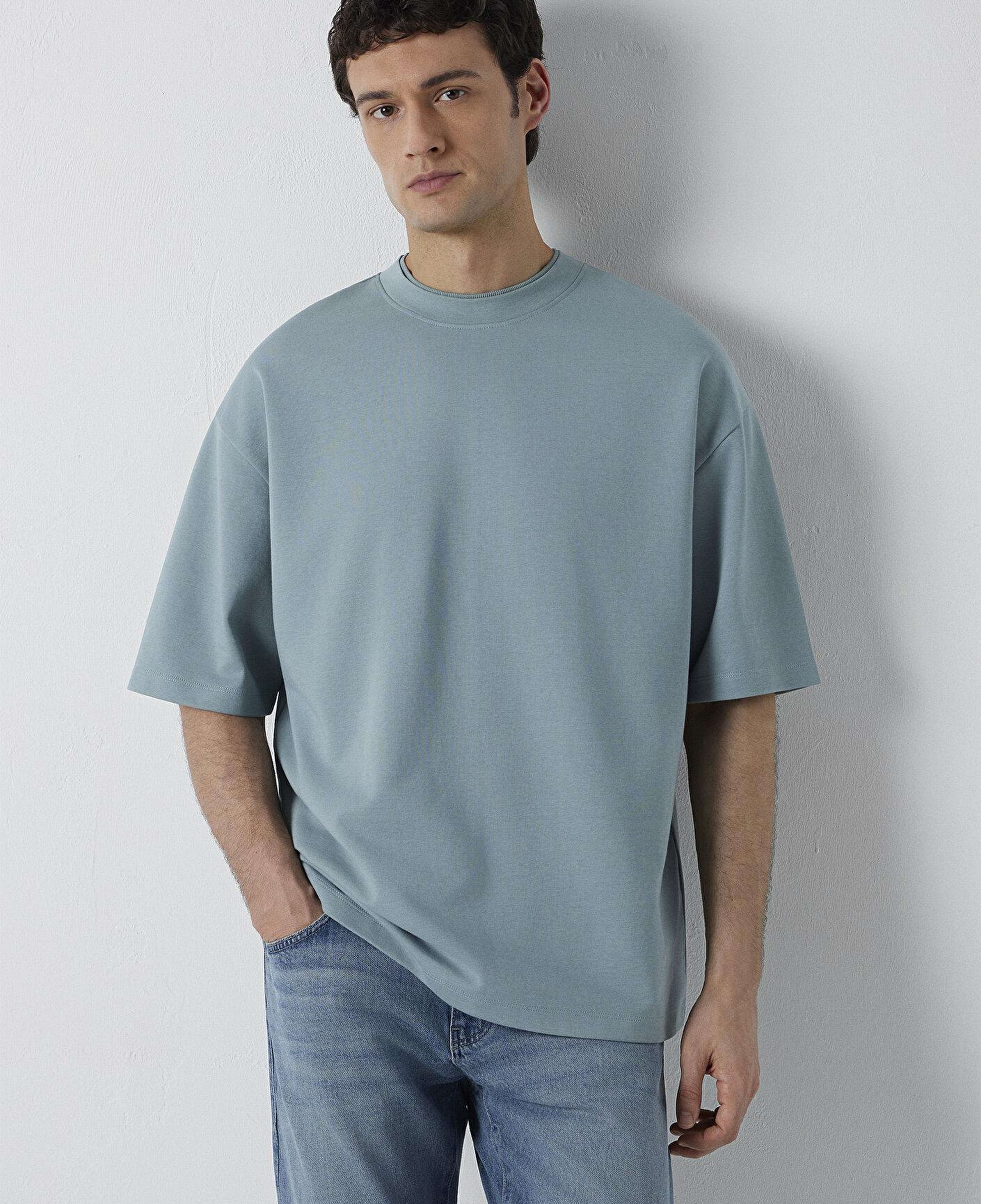 Mavi Gri Tişört Oversize / Geniş Kesim 0613542-70118