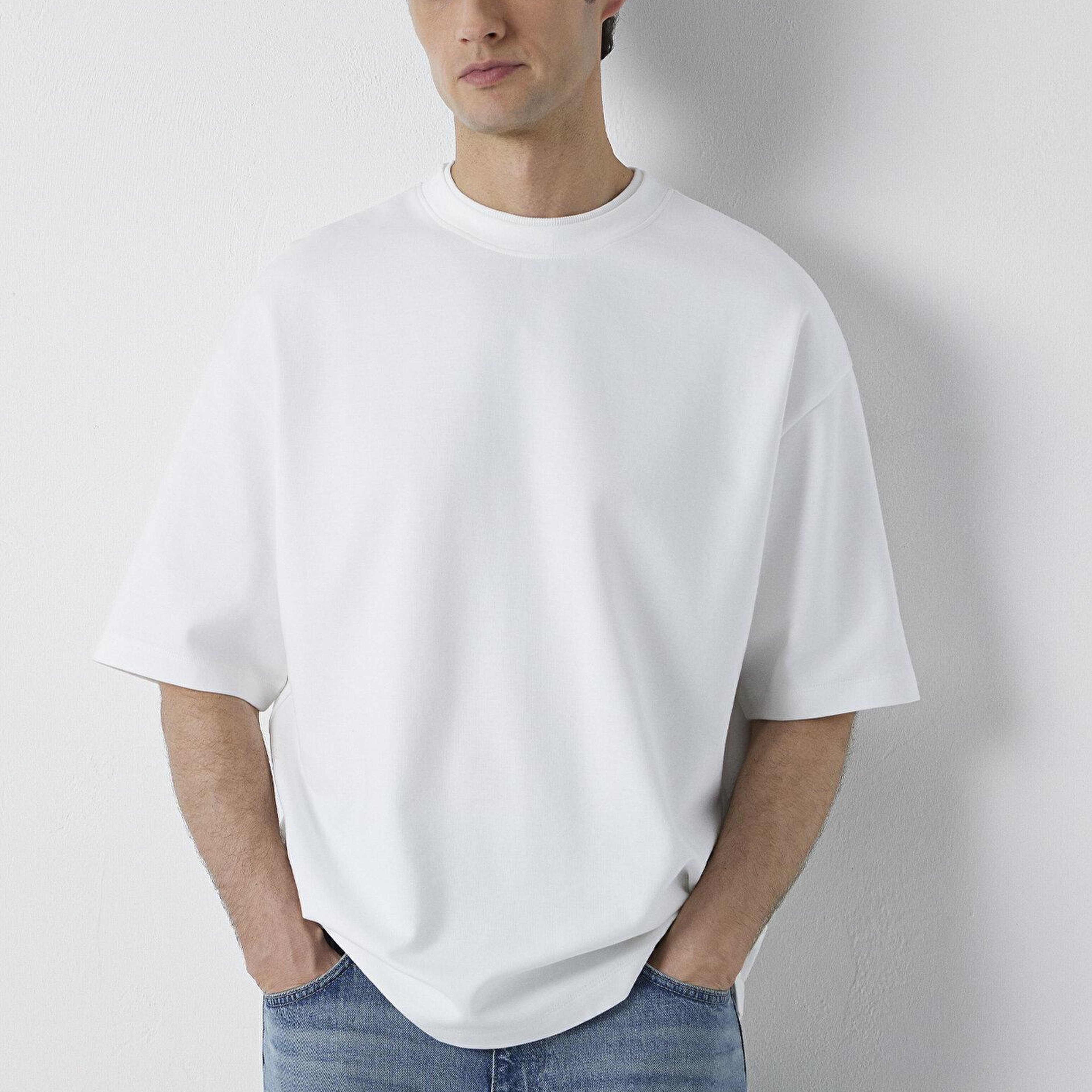 Mavi Ekru Tişört Oversize / Geniş Kesim 0613542-70057