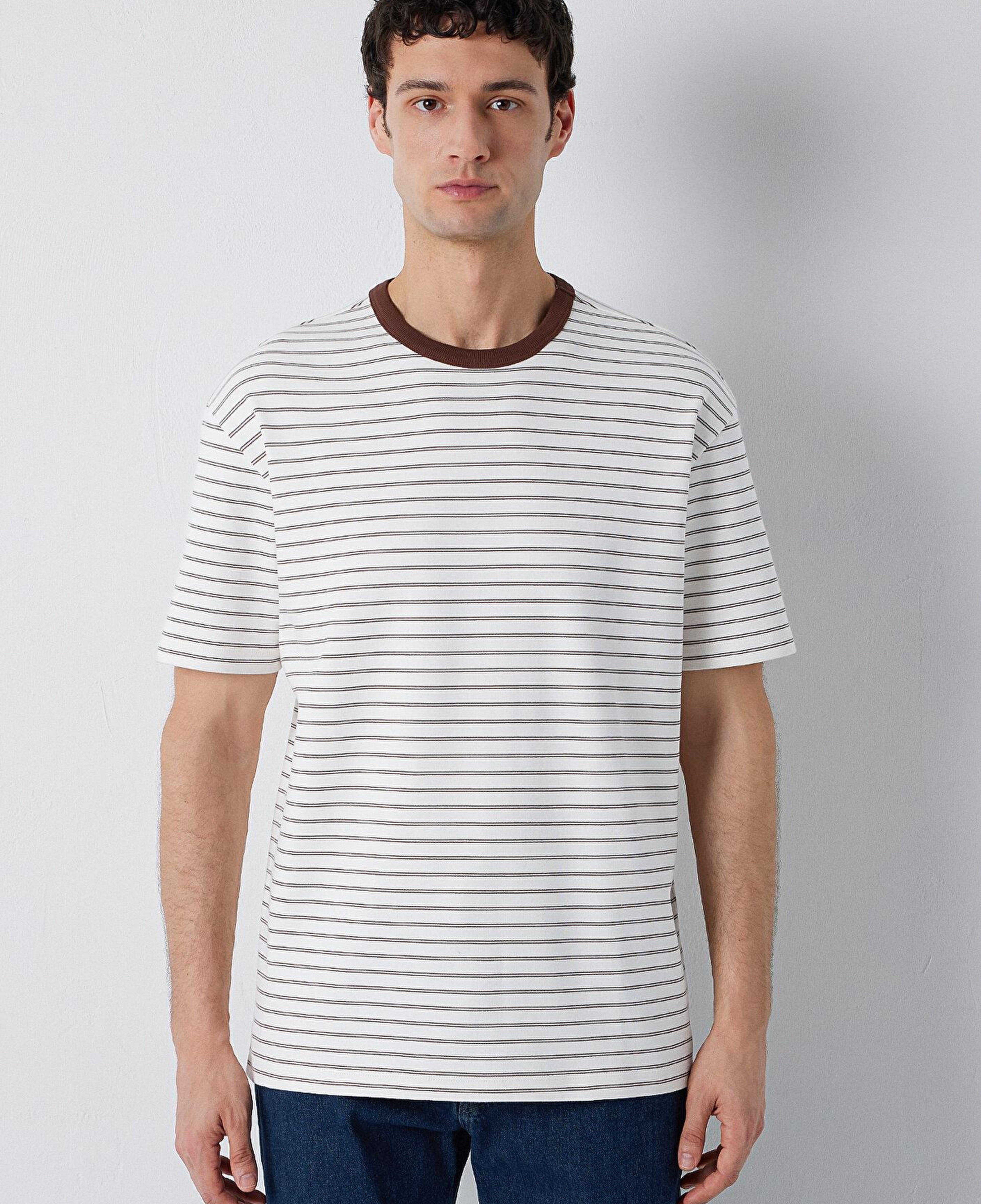 Mavi Çizgili Tişört Loose Fit / Bol Rahat Kesim 0613544-90892