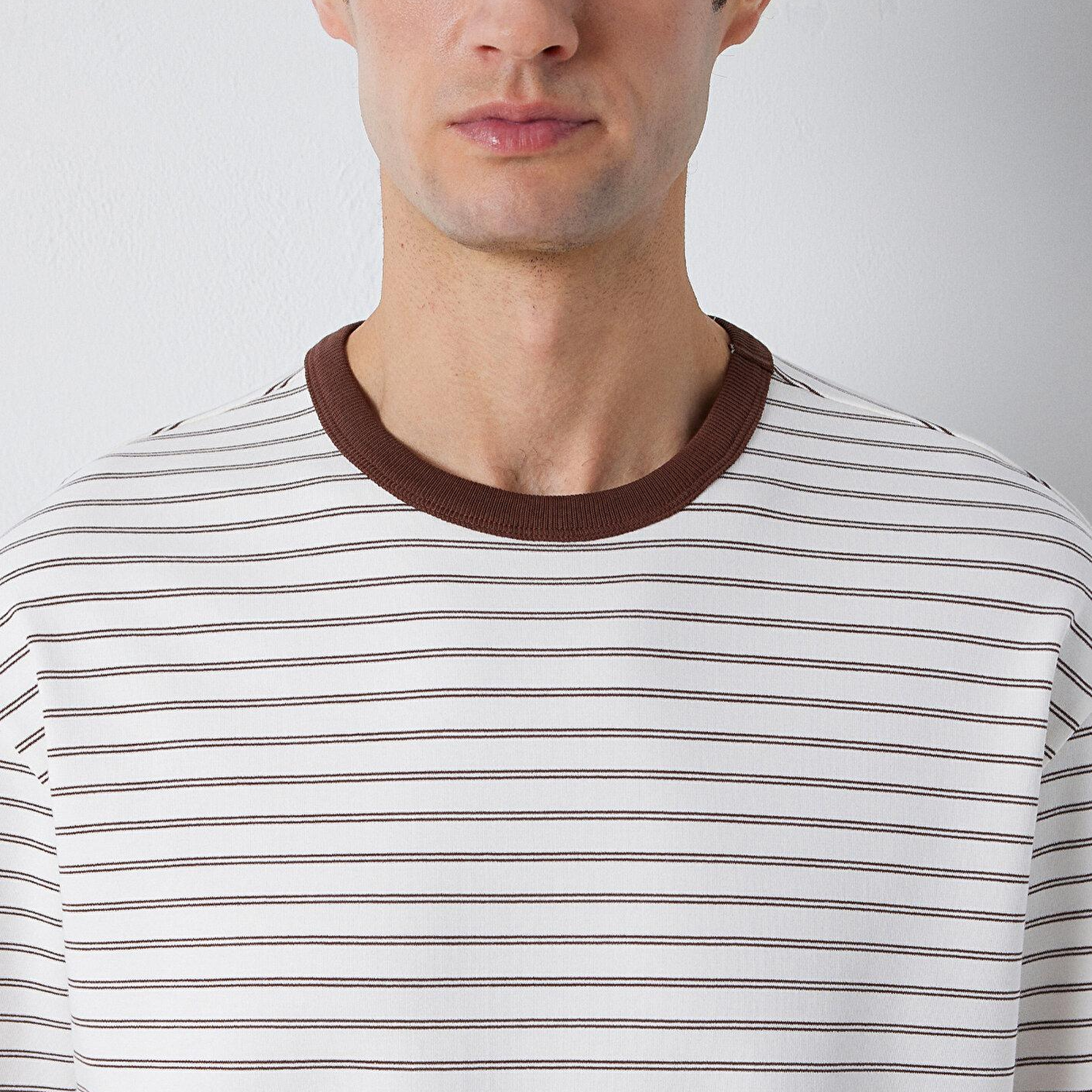 Mavi Çizgili Tişört Loose Fit / Bol Rahat Kesim 0613544-90892