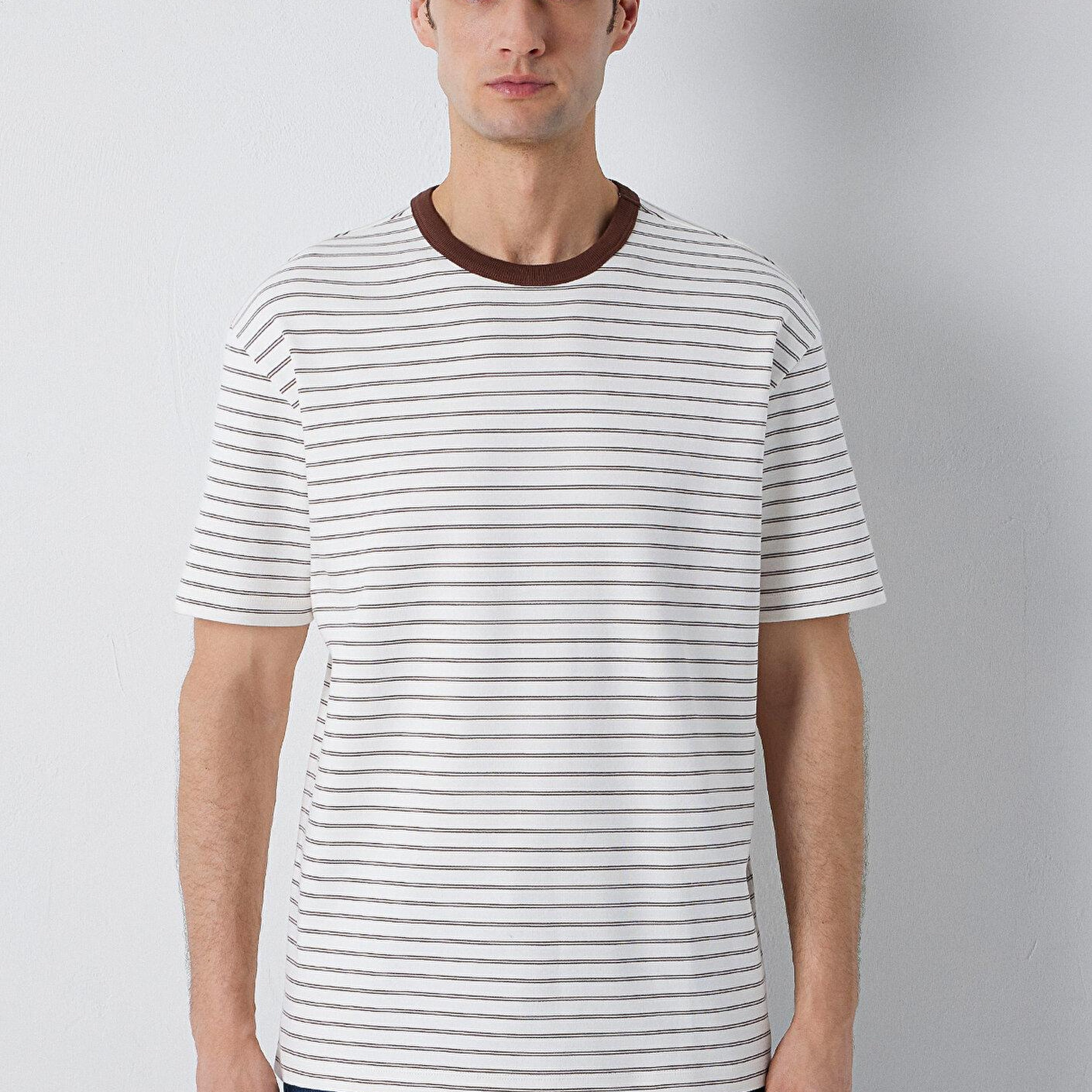 Mavi Çizgili Tişört Loose Fit / Bol Rahat Kesim 0613544-90892