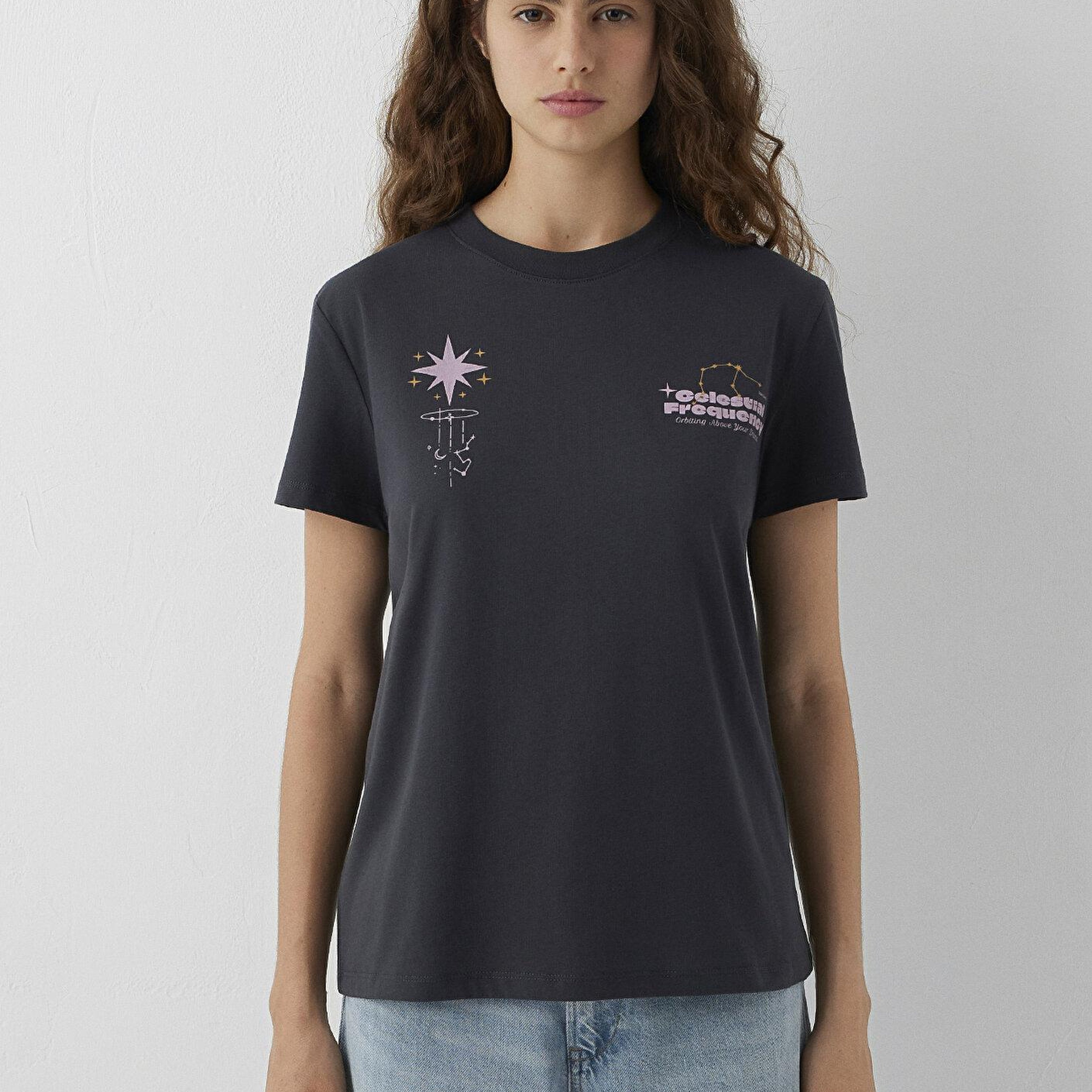 Mavi Astroloji Baskılı Antrasit Tişört Slim Fit / Dar Kesim 1614270-70087