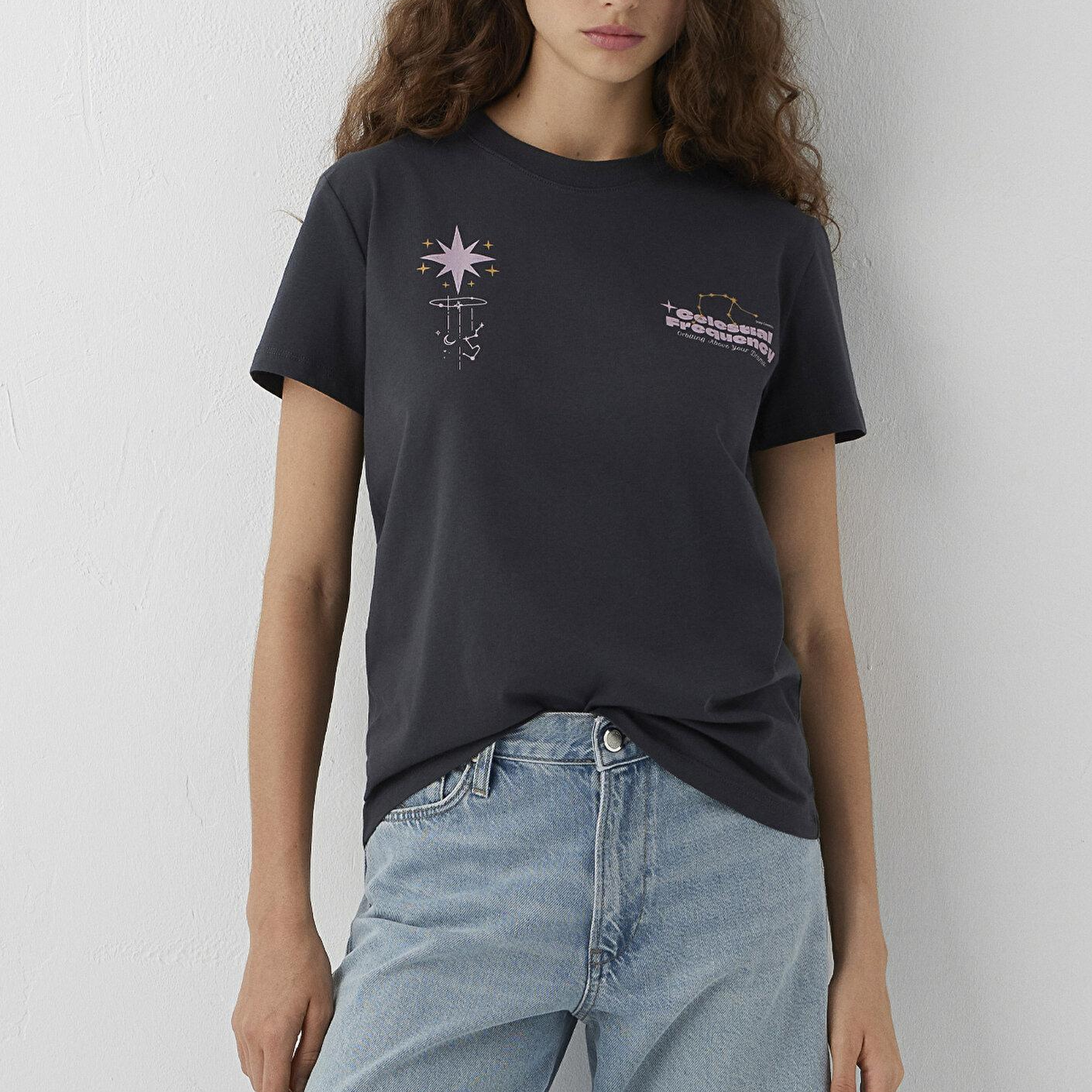 Mavi Astroloji Baskılı Antrasit Tişört Slim Fit / Dar Kesim 1614270-70087