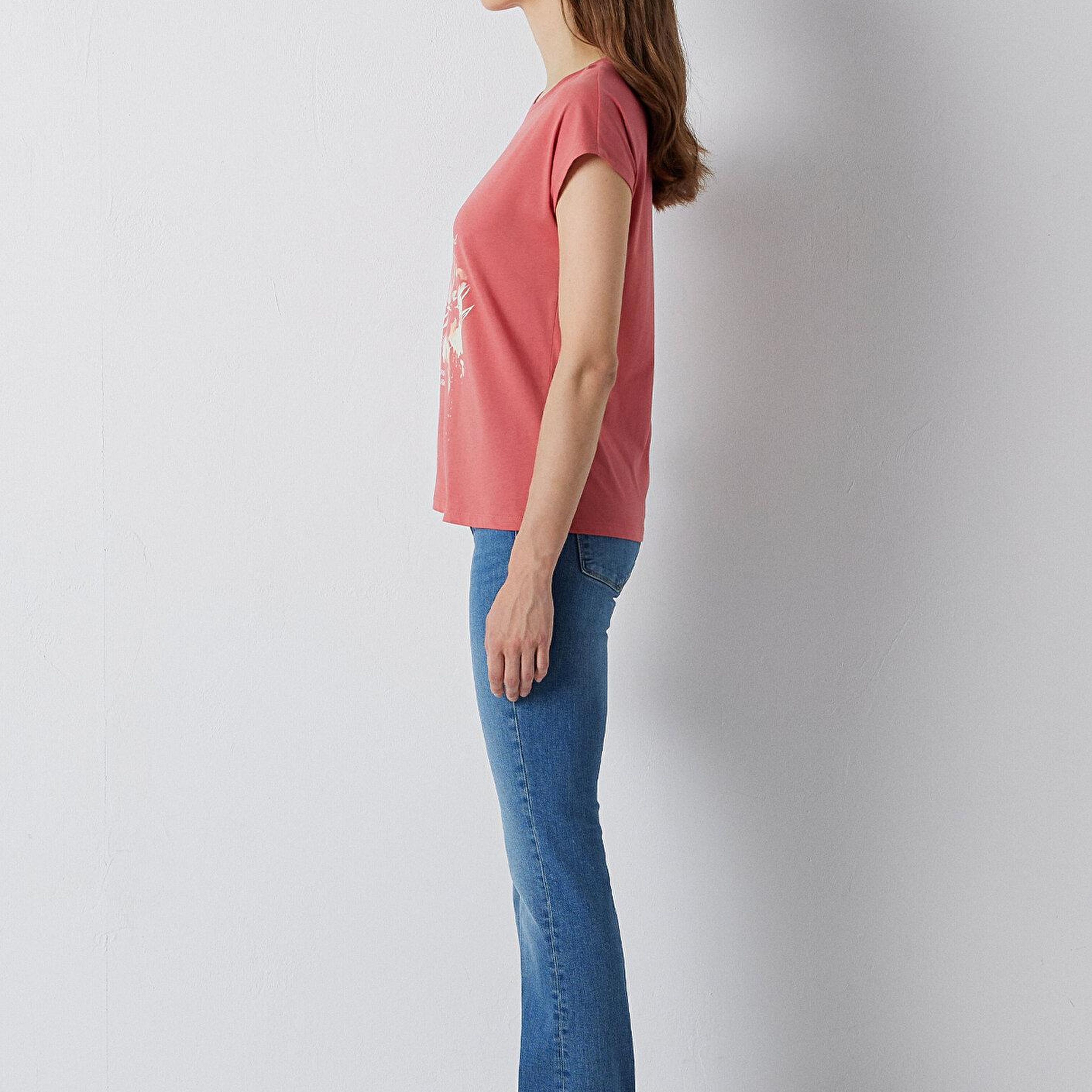 Mavi Kelebek Baskılı Pembe Tişört Regular Fit / Normal Kesim 1614148-71102