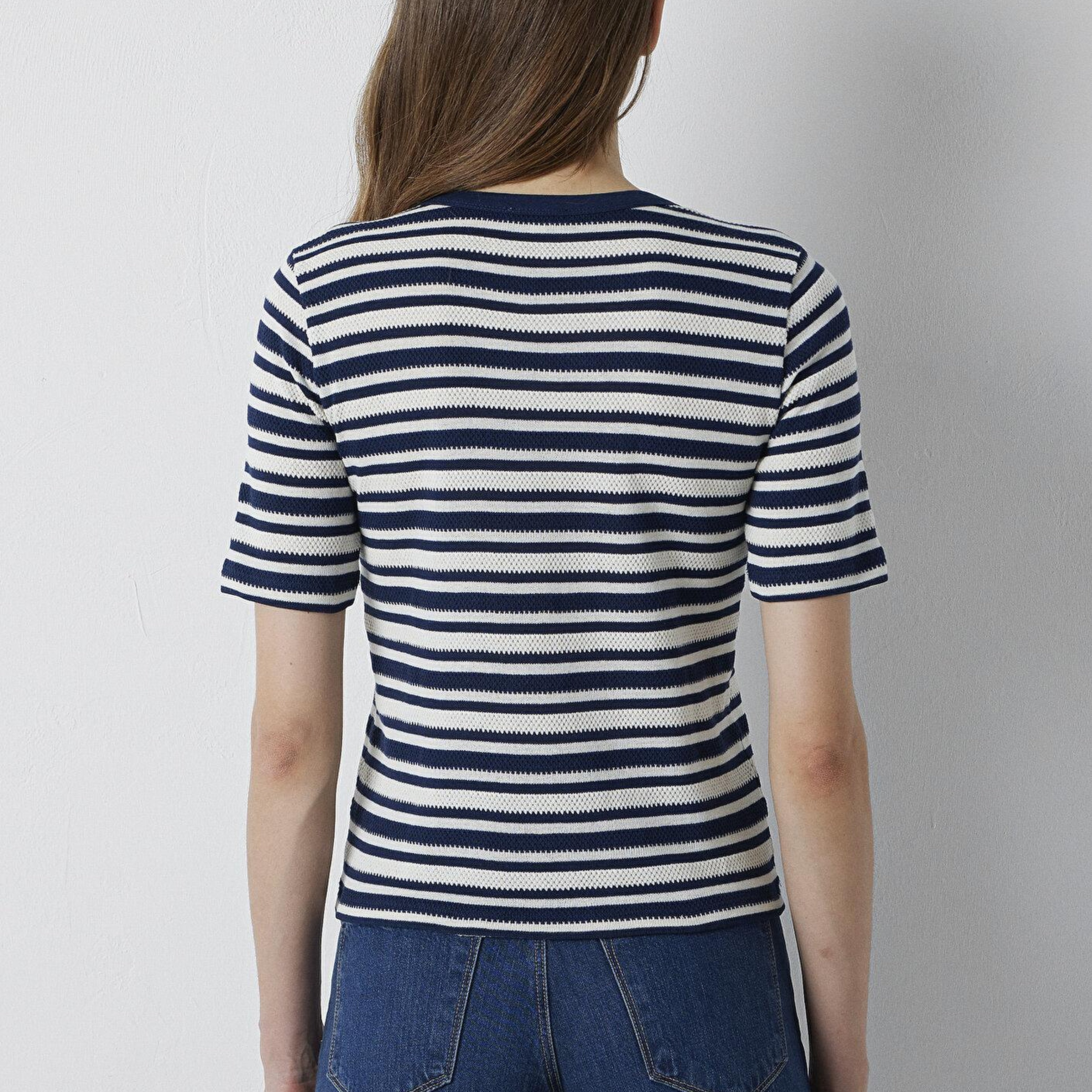 Mavi Çizgili Tişört Slim Fit / Dar Kesim 1614213-85448