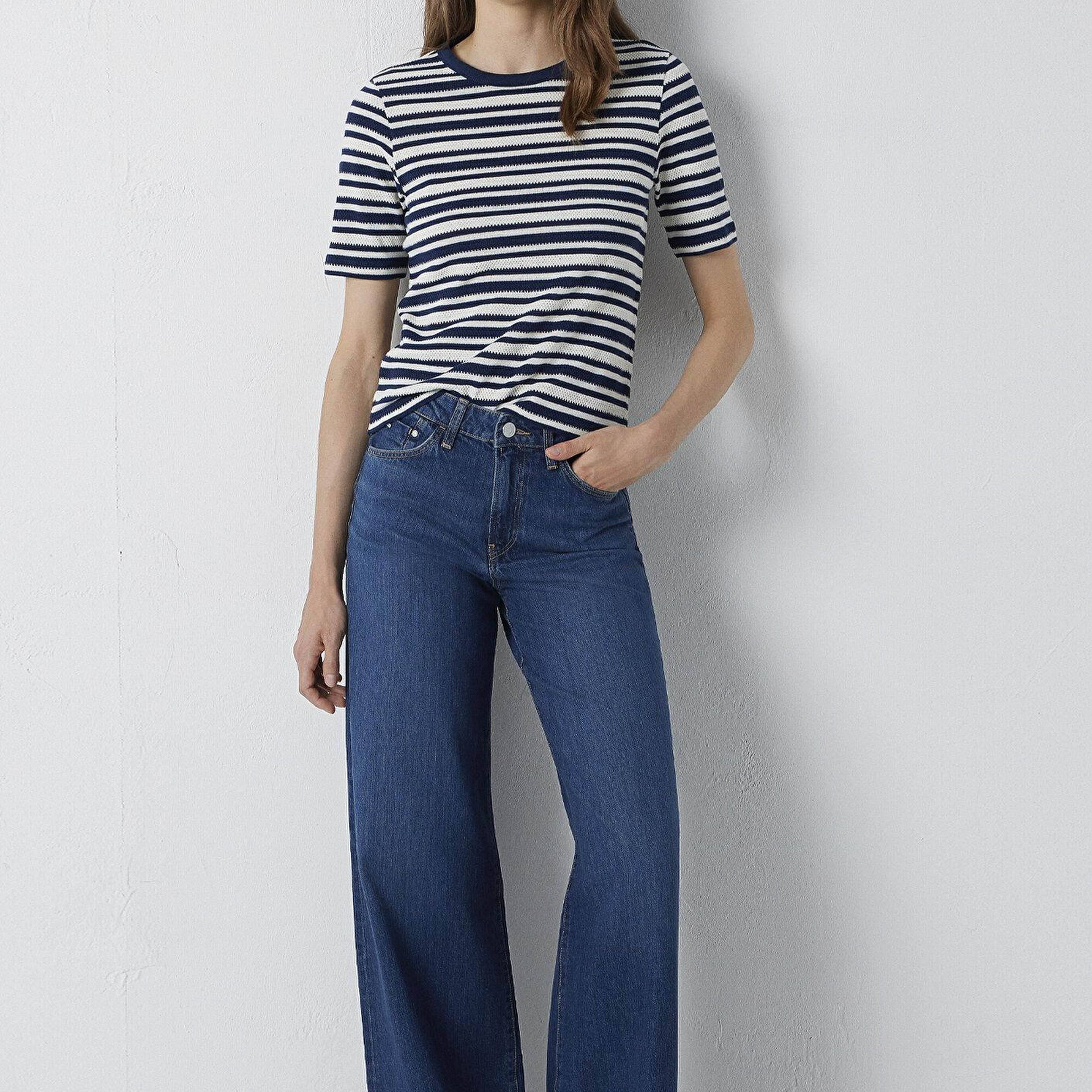 Mavi Çizgili Tişört Slim Fit / Dar Kesim 1614213-85448