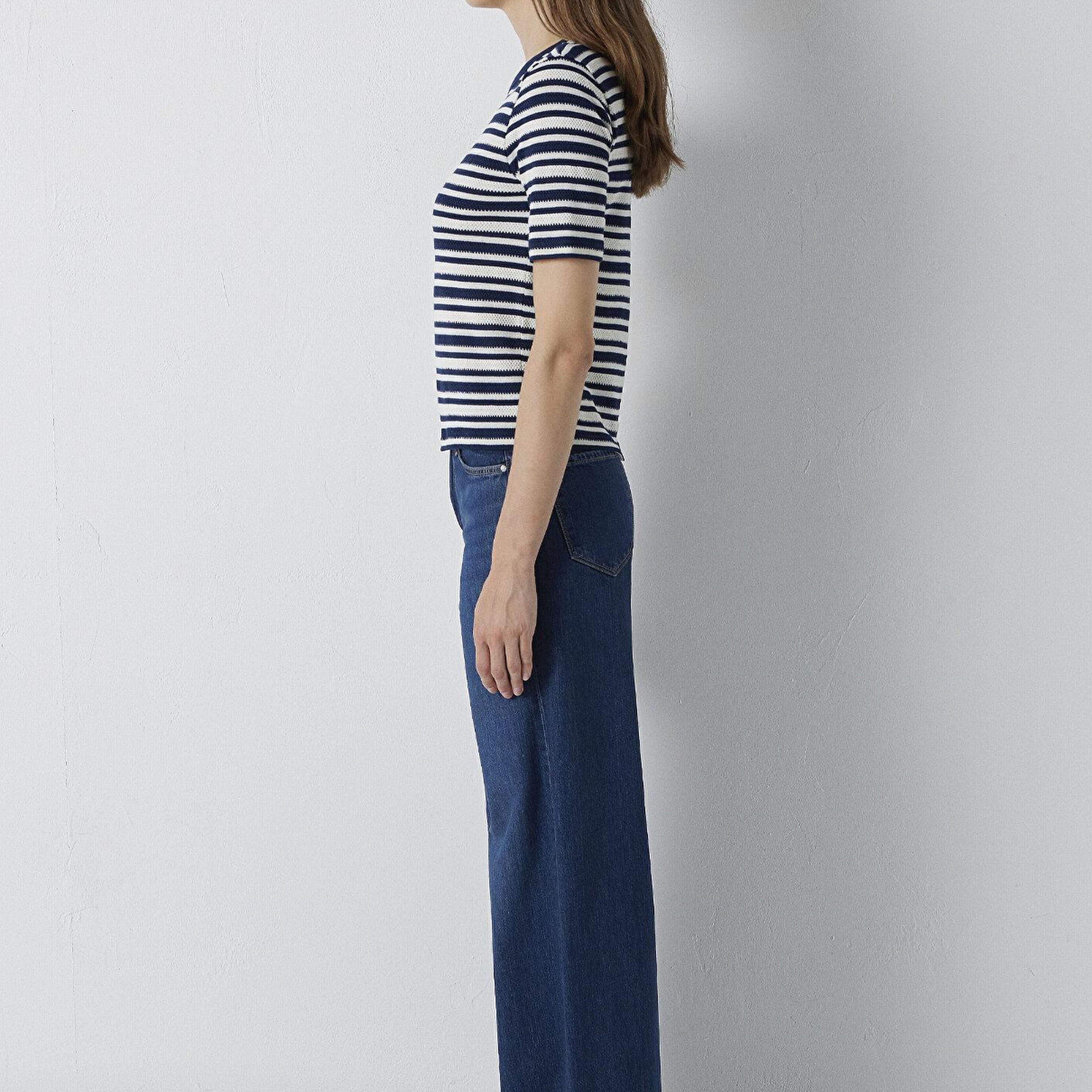 Mavi Çizgili Tişört Slim Fit / Dar Kesim 1614213-85448