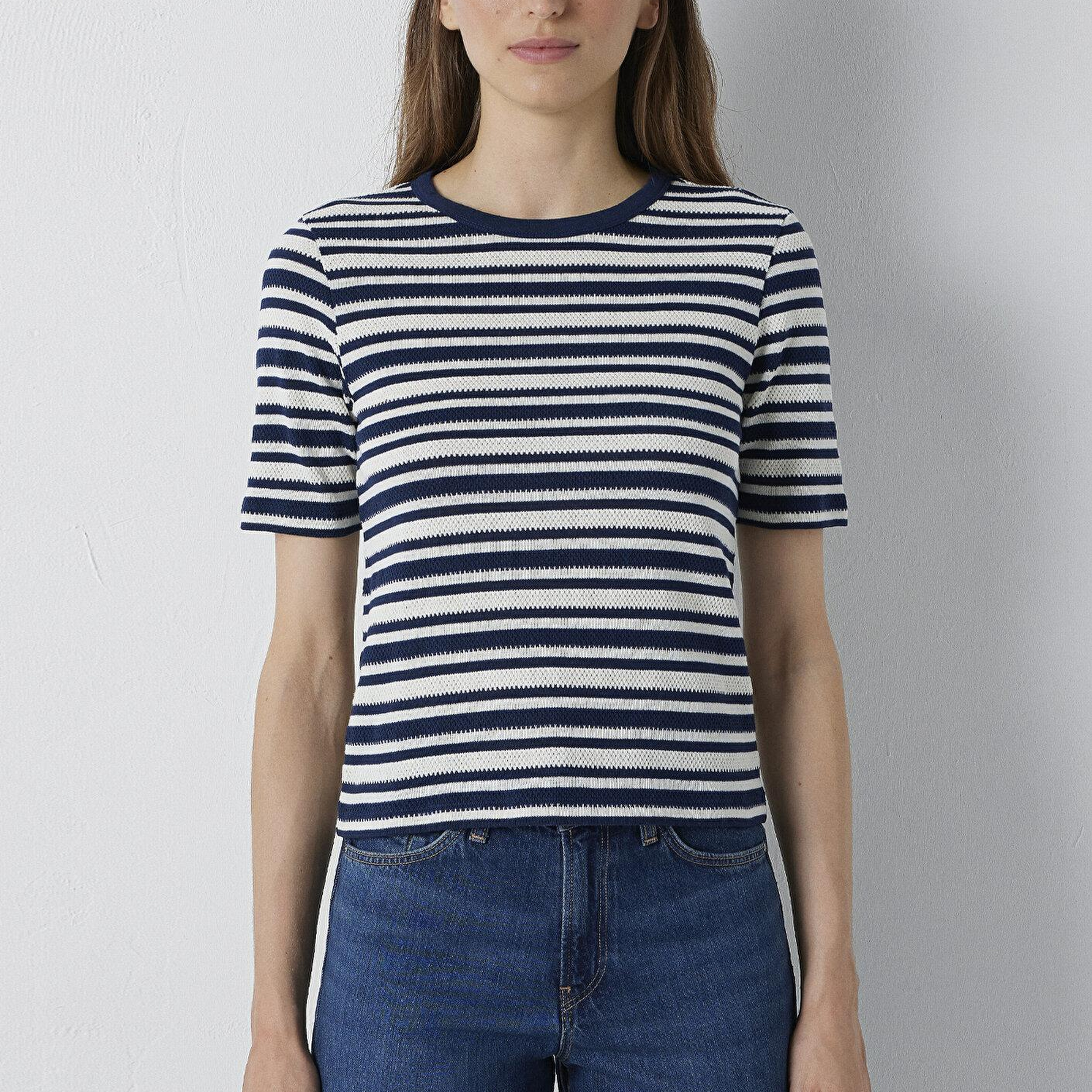 Mavi Çizgili Tişört Slim Fit / Dar Kesim 1614213-85448