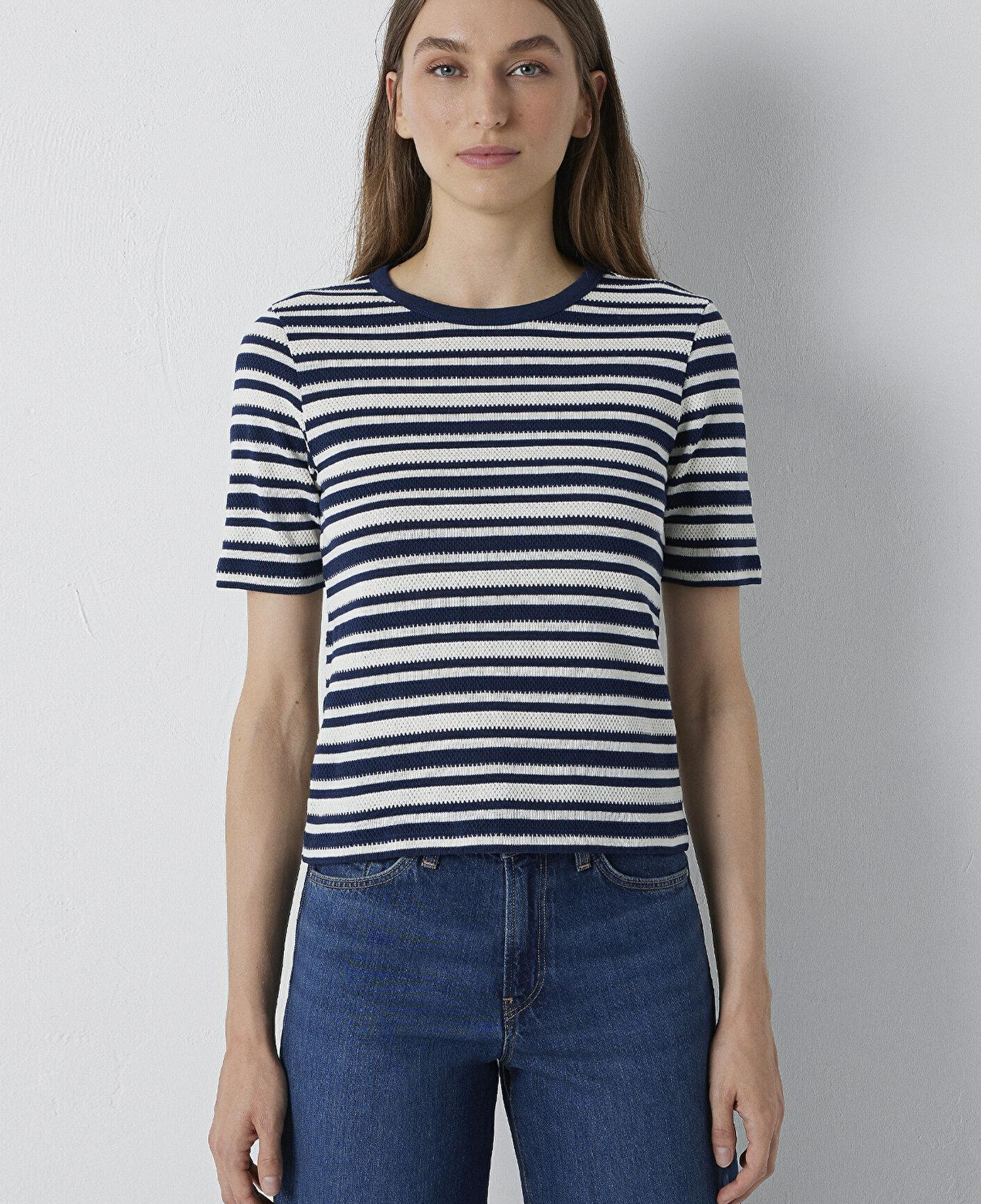 Mavi Çizgili Tişört Slim Fit / Dar Kesim 1614213-85448