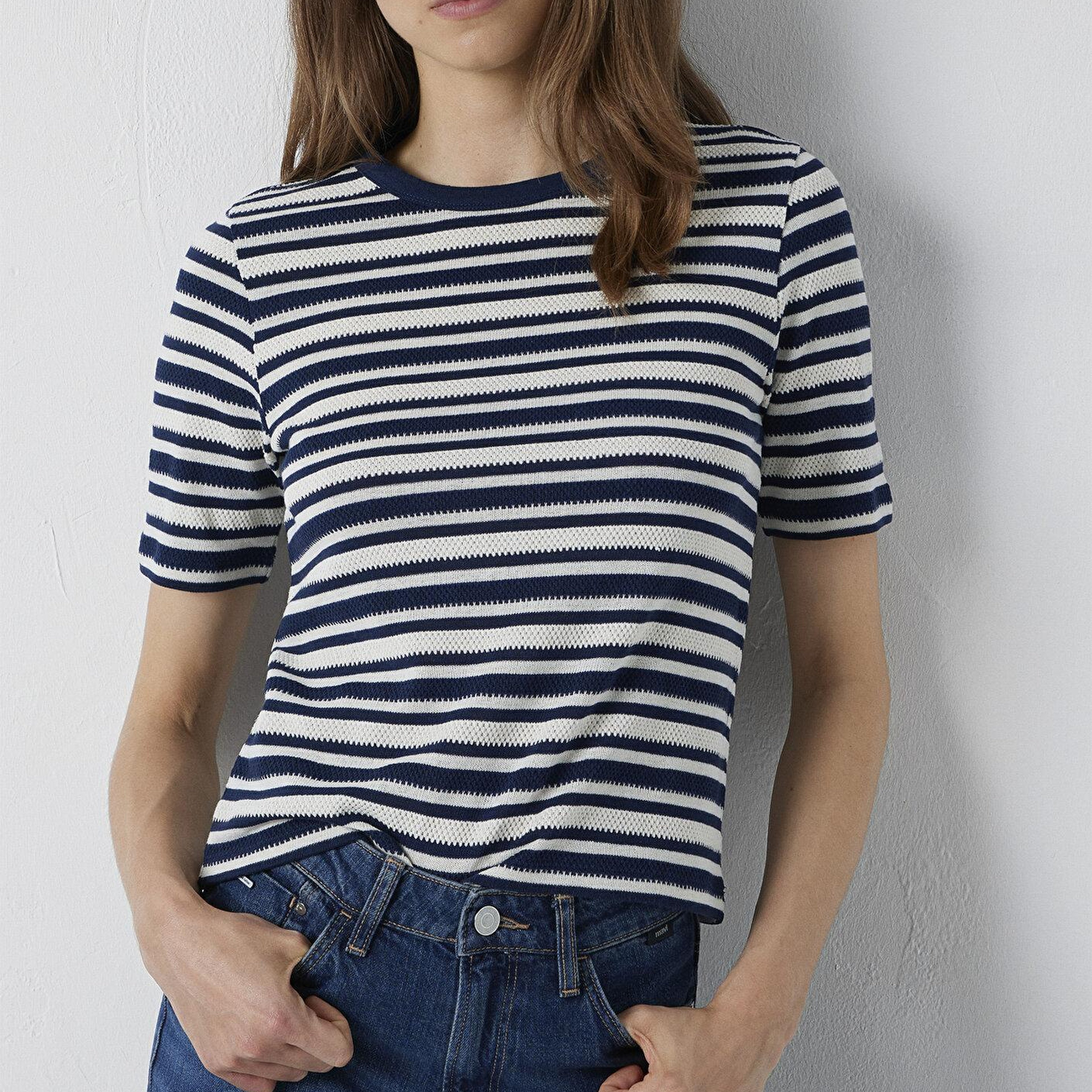Mavi Çizgili Tişört Slim Fit / Dar Kesim 1614213-85448