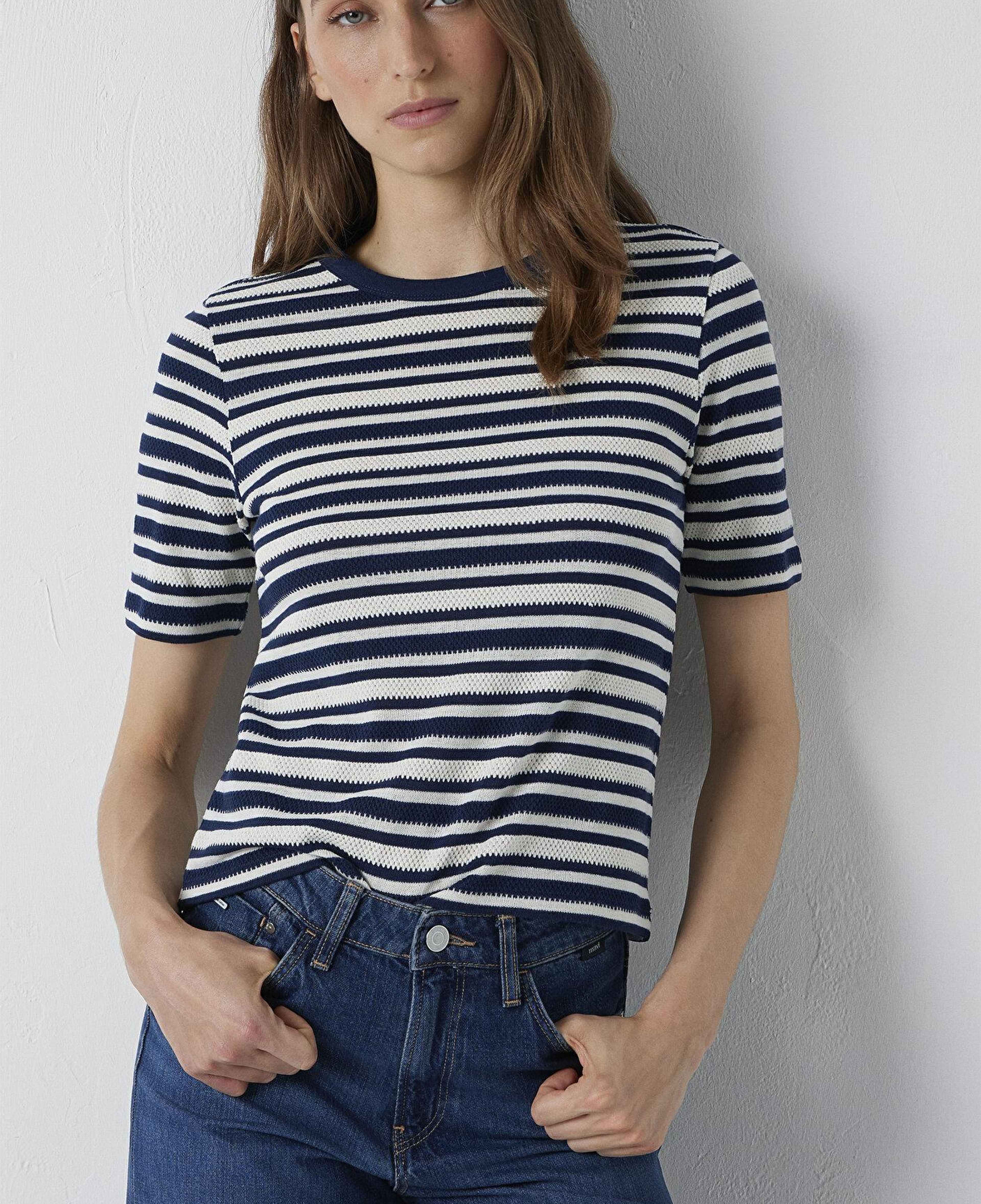 Mavi Çizgili Tişört Slim Fit / Dar Kesim 1614213-85448