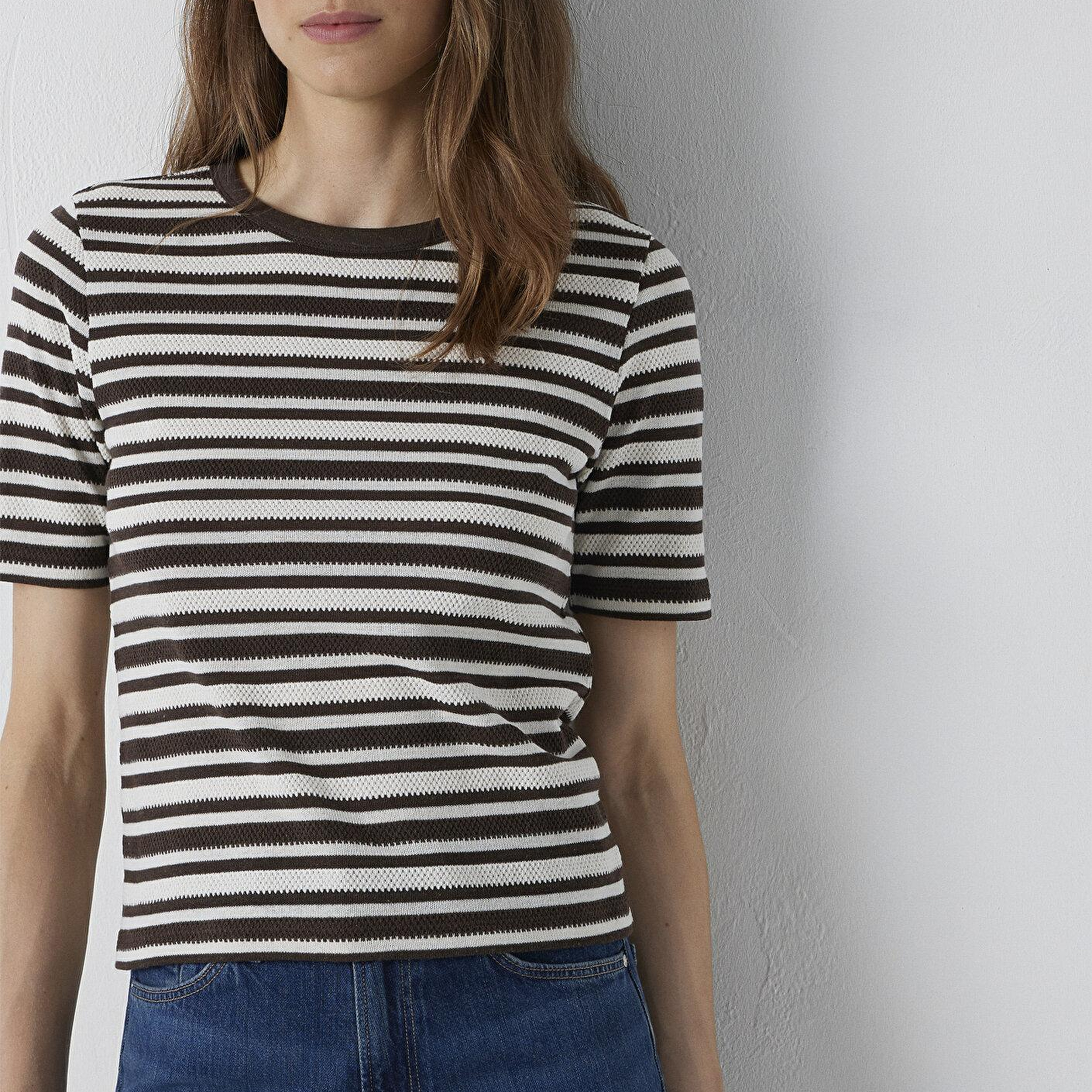 Mavi Çizgili Tişört Slim Fit / Dar Kesim 1614213-91585