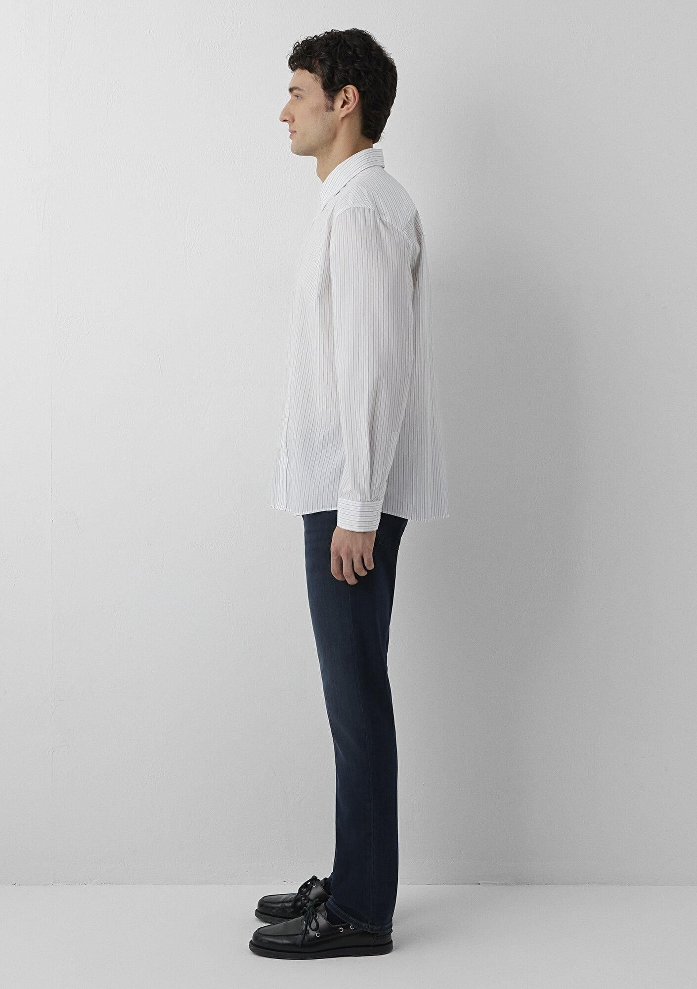 Mavi Çizgili Gömlek Loose Fit / Bol Rahat Kesim 0212101-91703