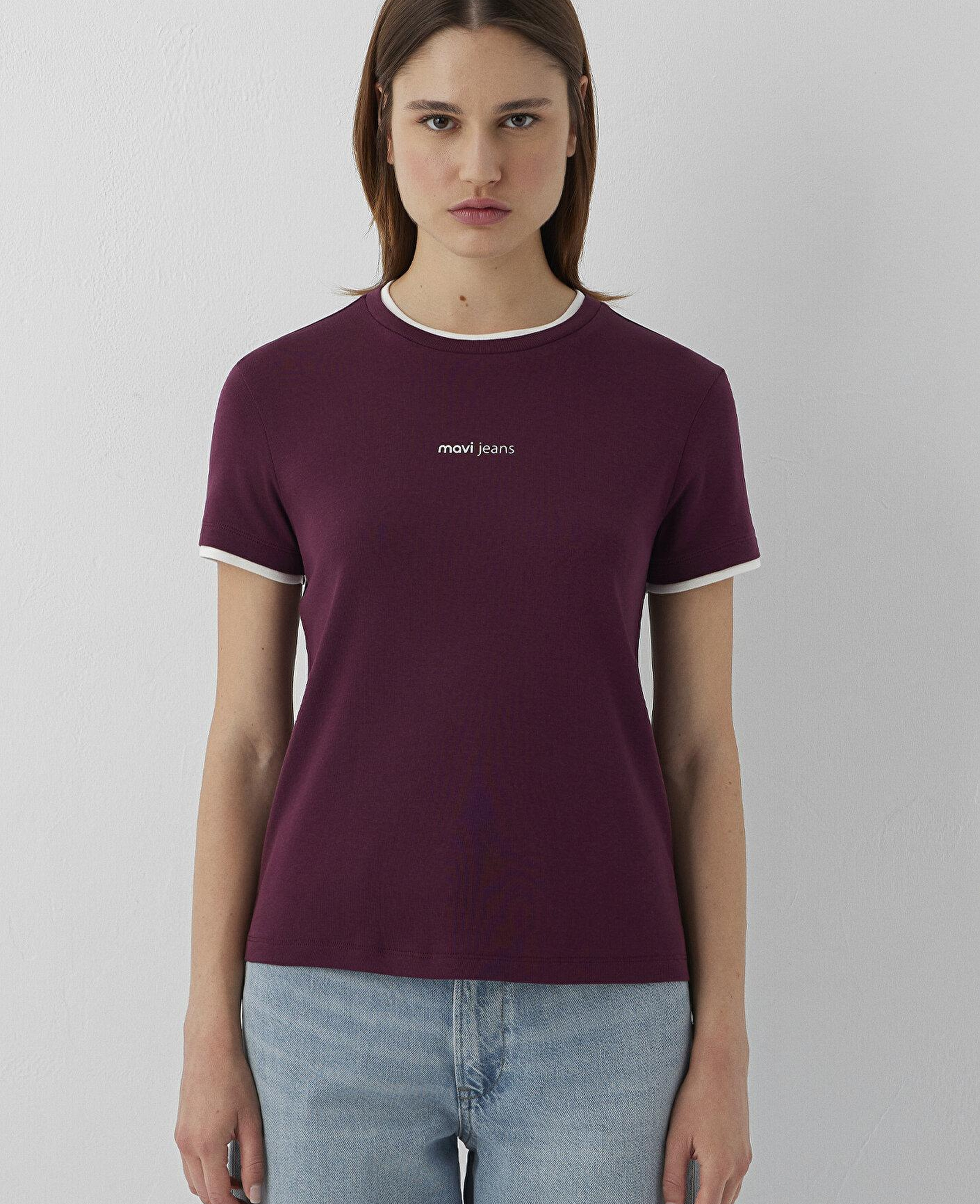 Mavi Mavi Logo Baskılı Bordo Tişört Slim Fit / Dar Kesim 1614200-87830