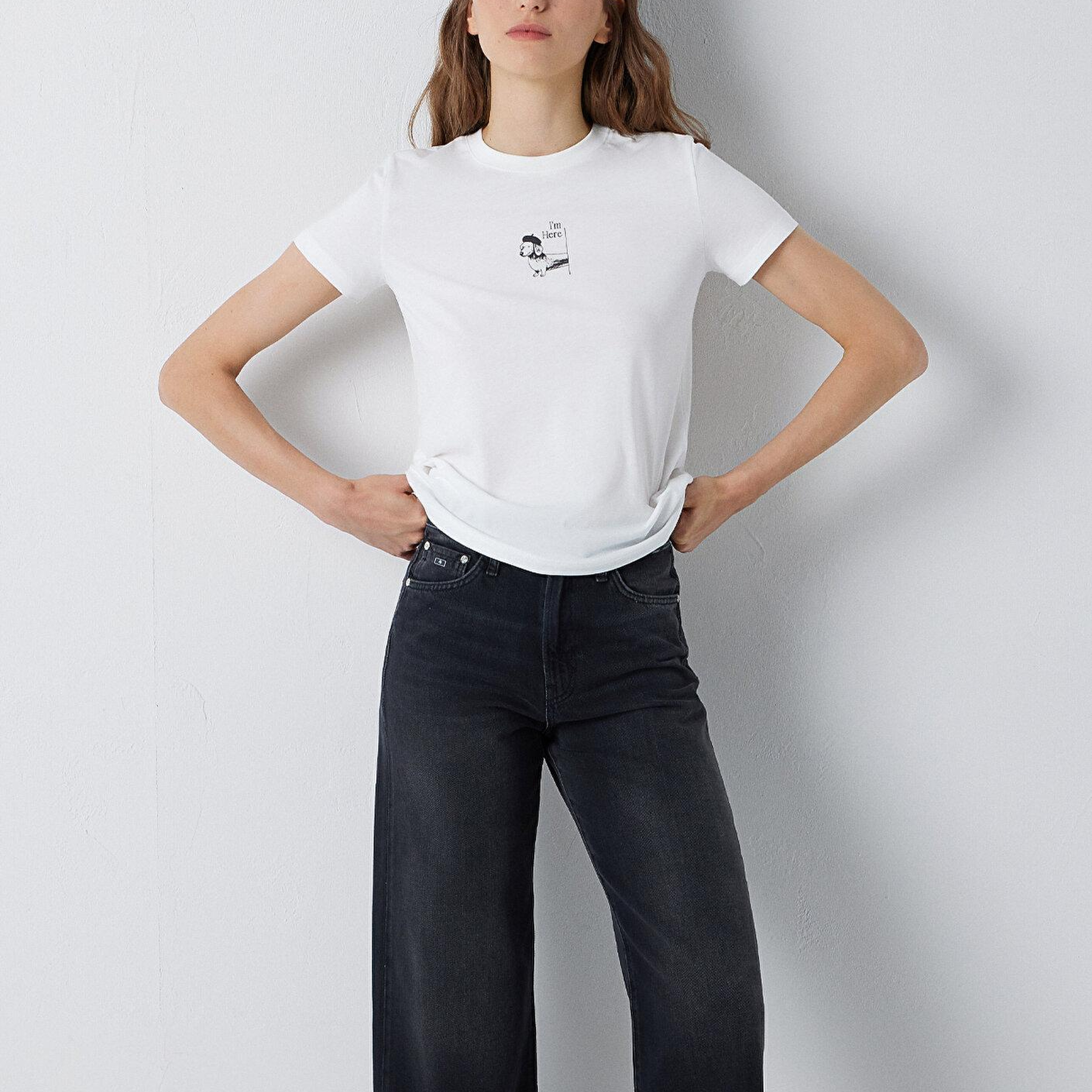 Mavi Baskılı Ekru Tişört Semi Slim Fit / Yarı Dar Kesim 1614287-70057