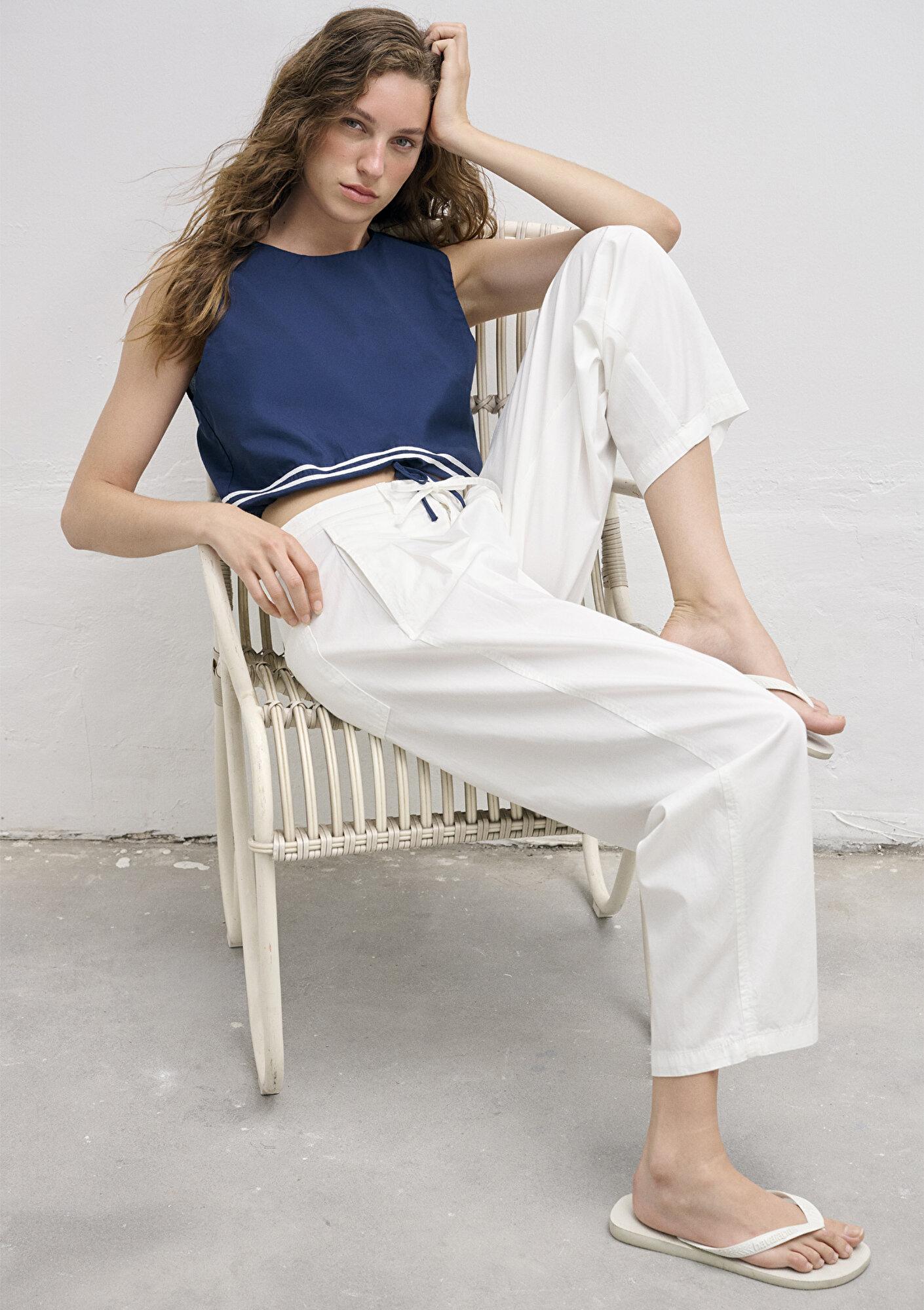 Mavi Bağcık Detaylı Lacivert Crop Bluz 1211602-70488