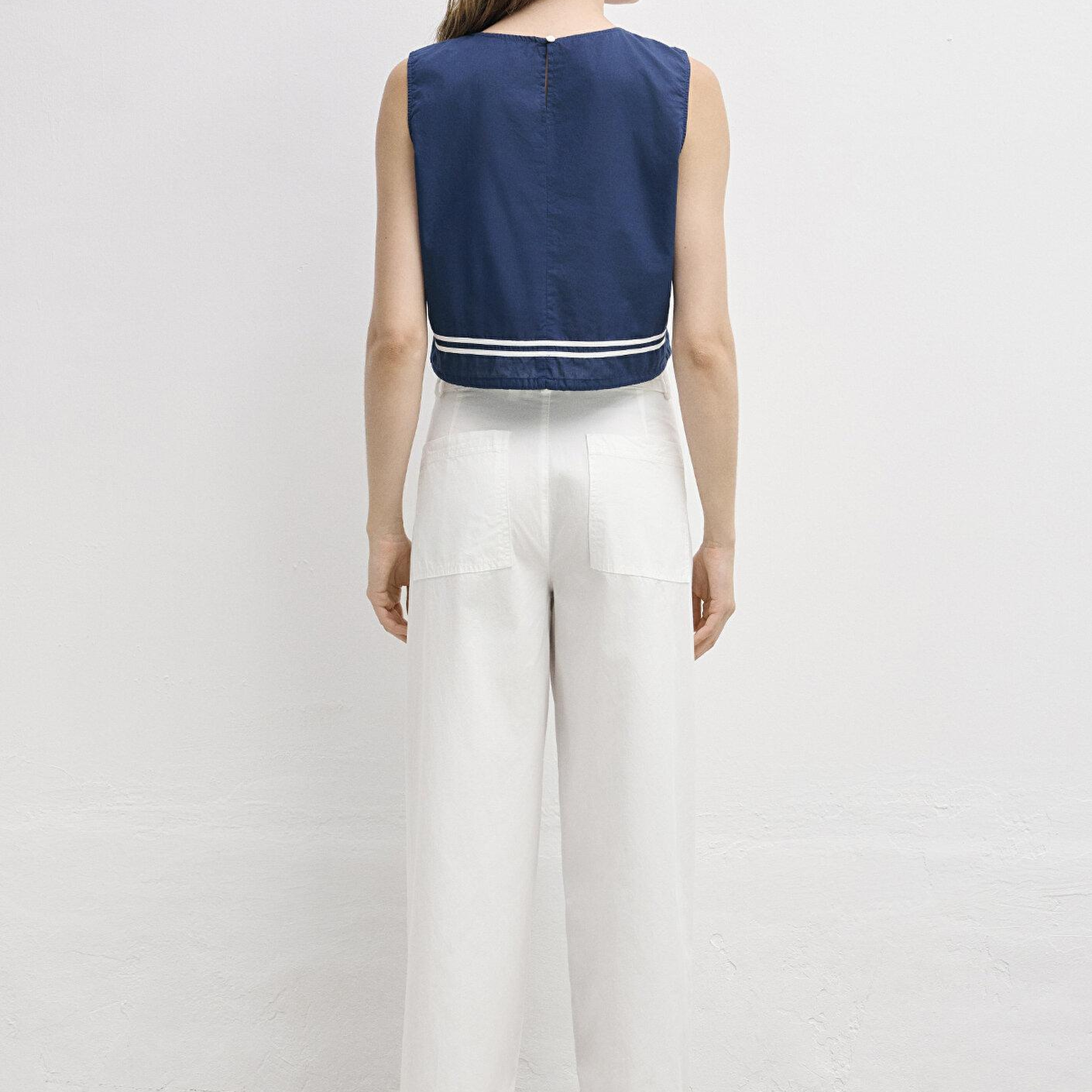 Mavi Bağcık Detaylı Lacivert Crop Bluz 1211602-70488