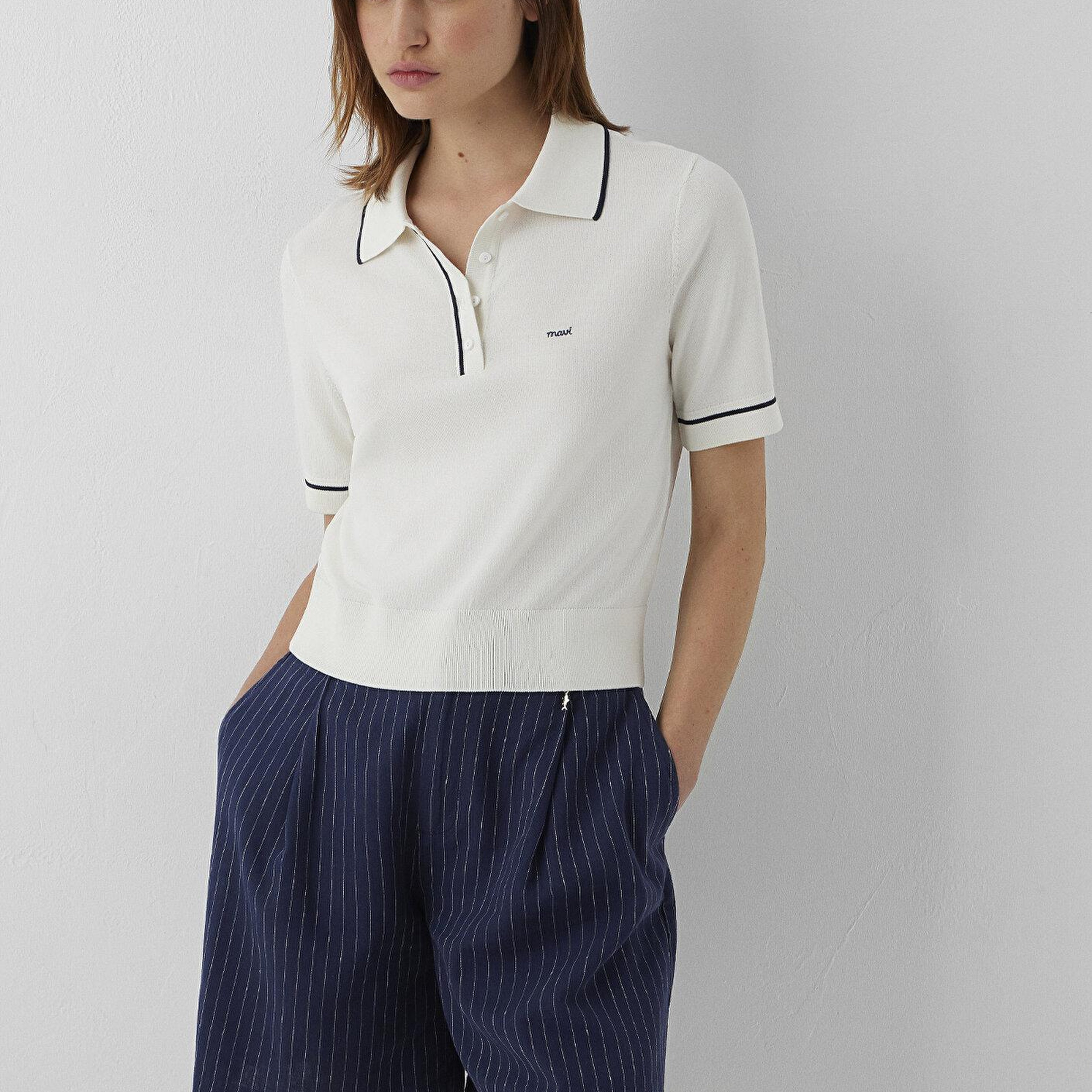Mavi Ekru Triko Slim Fit / Dar Kesim 1711006-80194