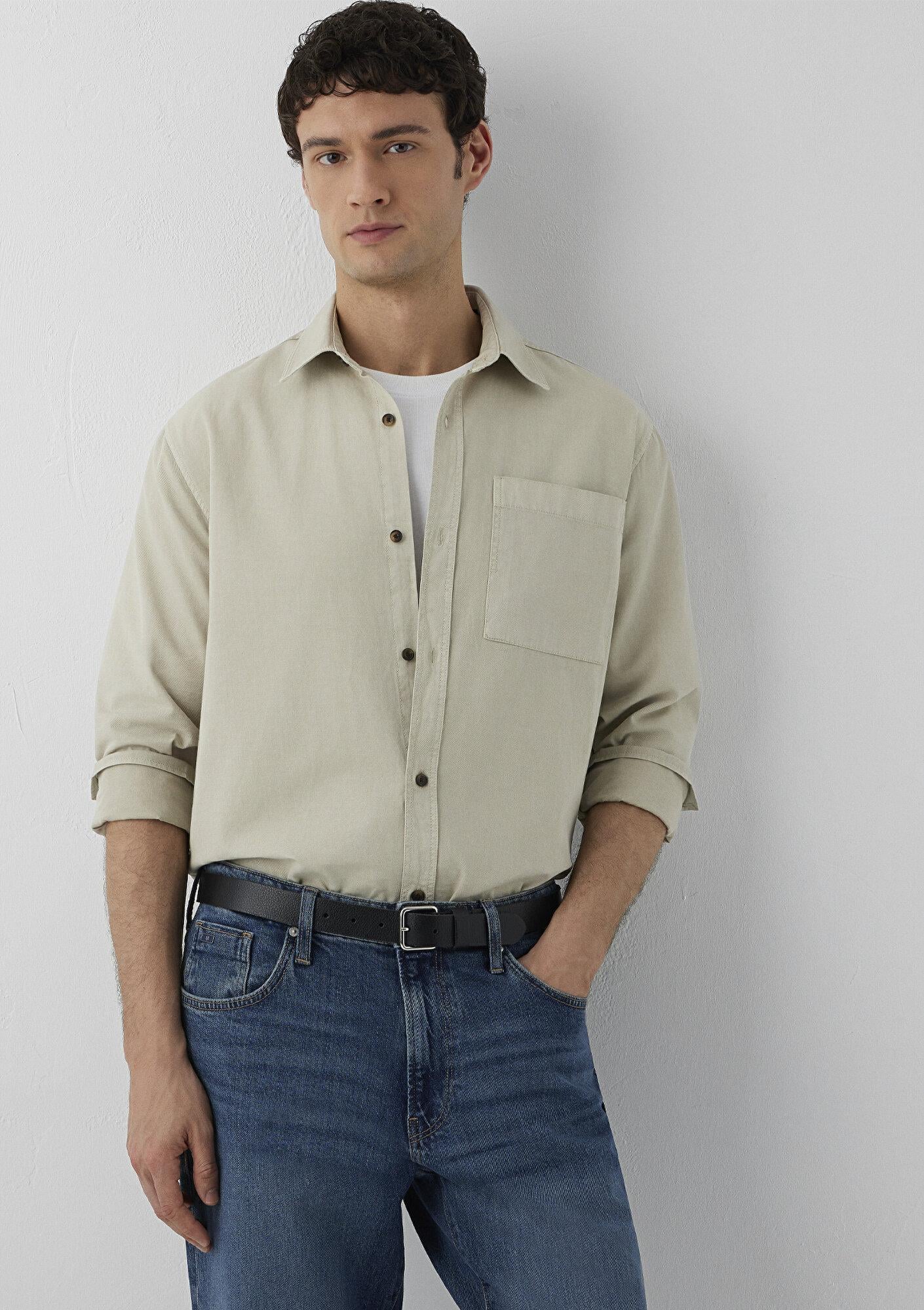 Mavi Gri Keten Gömlek Regular Fit / Normal Kesim 0212088-70146