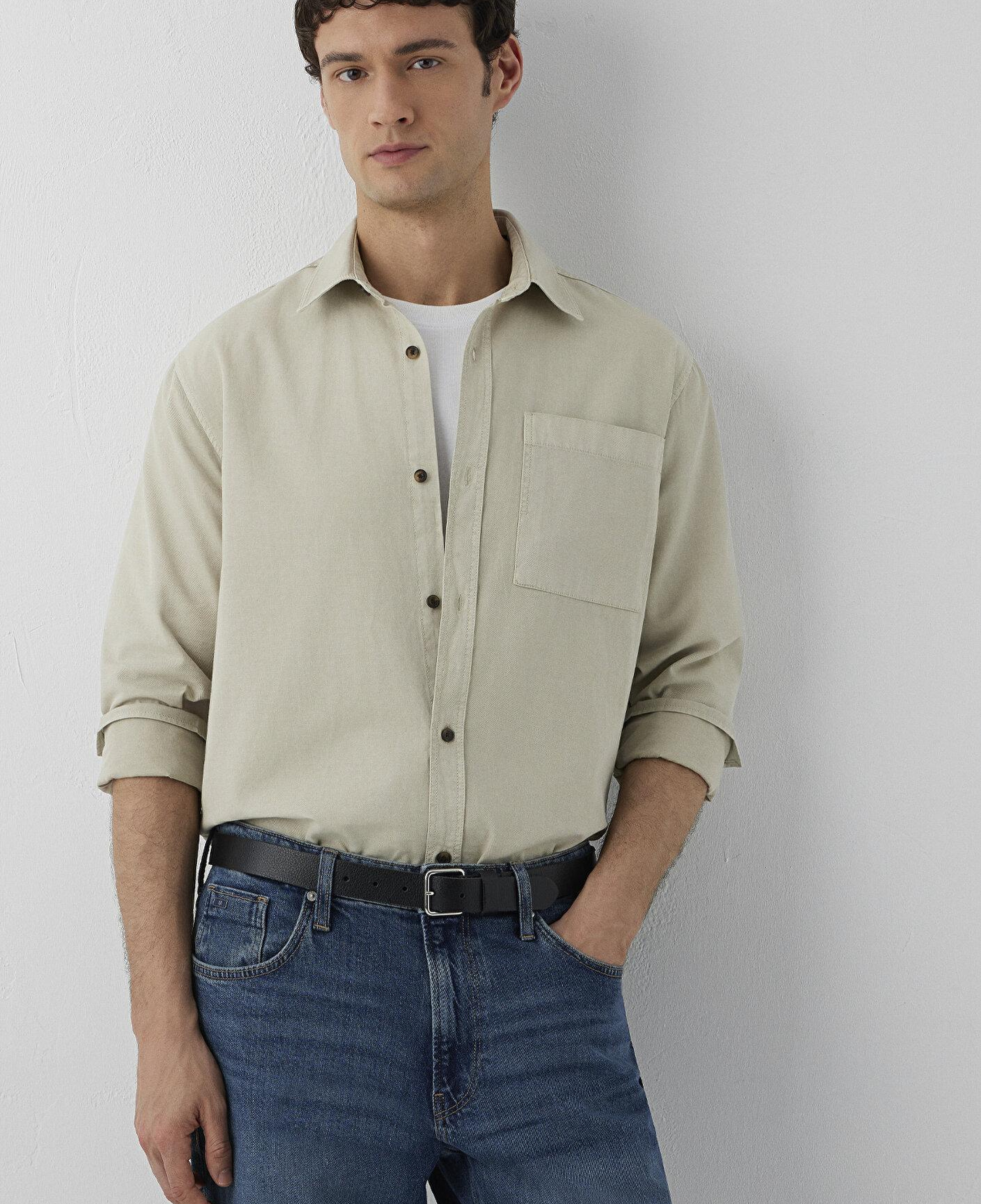 Mavi Gri Keten Gömlek Regular Fit / Normal Kesim 0212088-70146