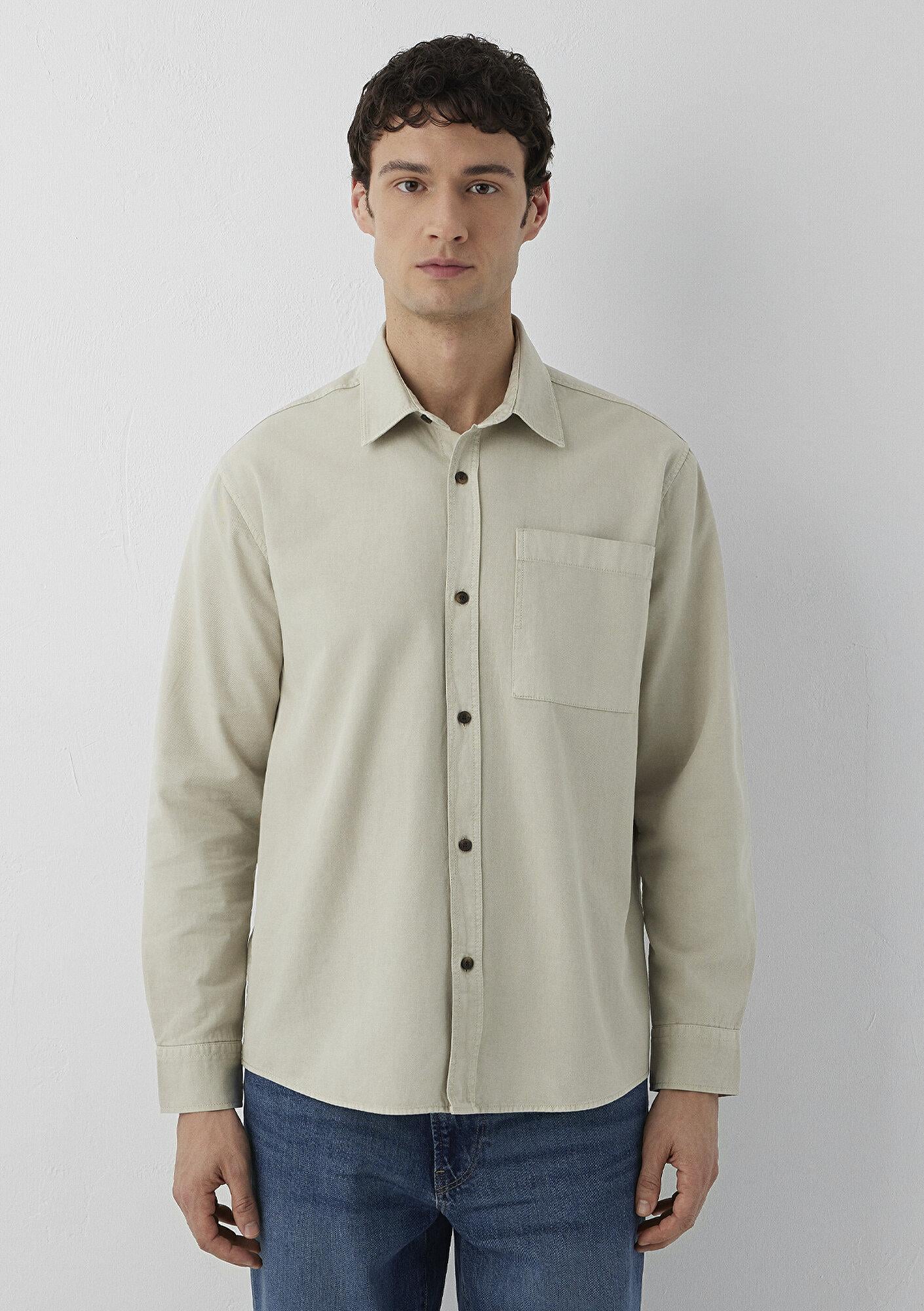 Mavi Gri Keten Gömlek Regular Fit / Normal Kesim 0212088-70146