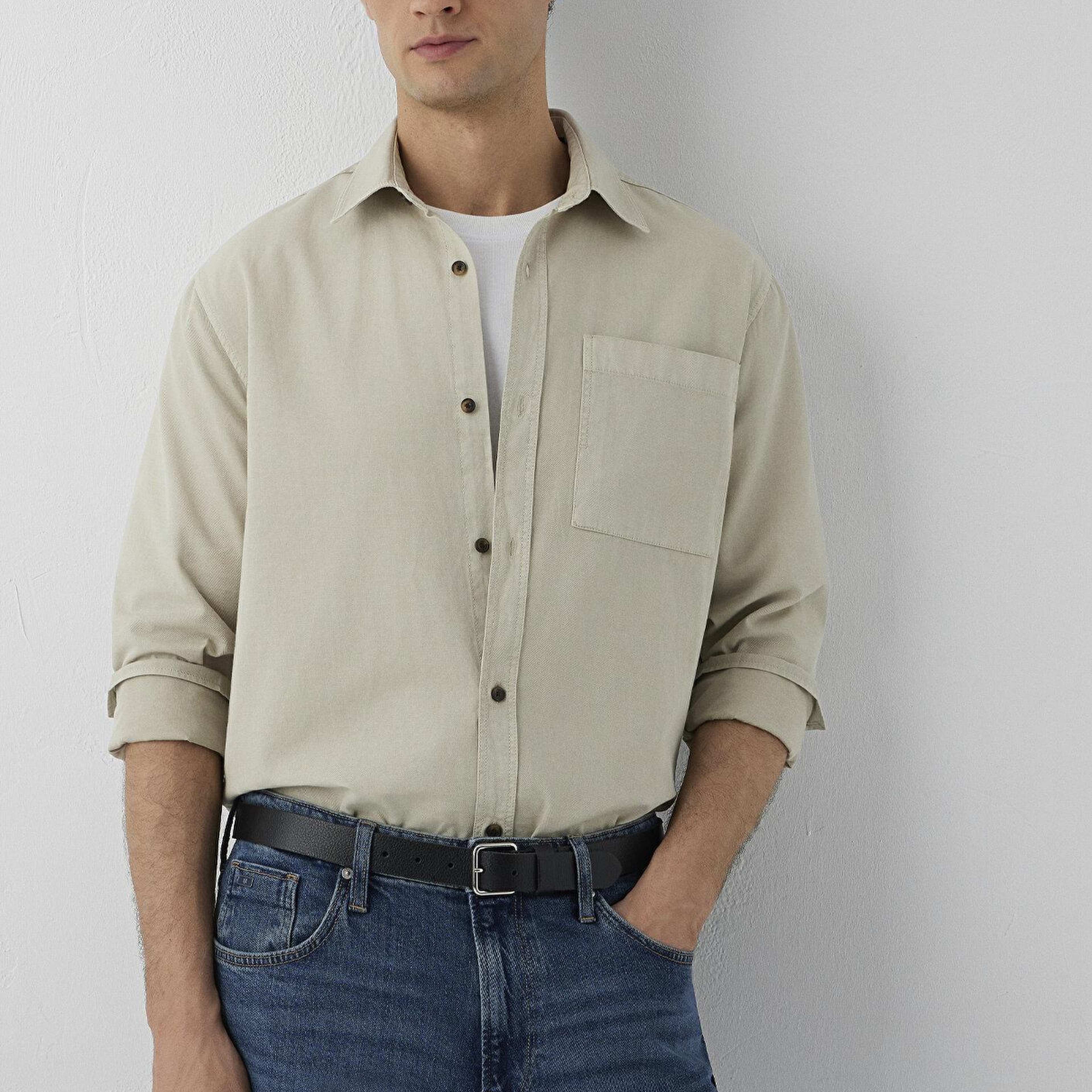 Mavi Gri Keten Gömlek Regular Fit / Normal Kesim 0212088-70146