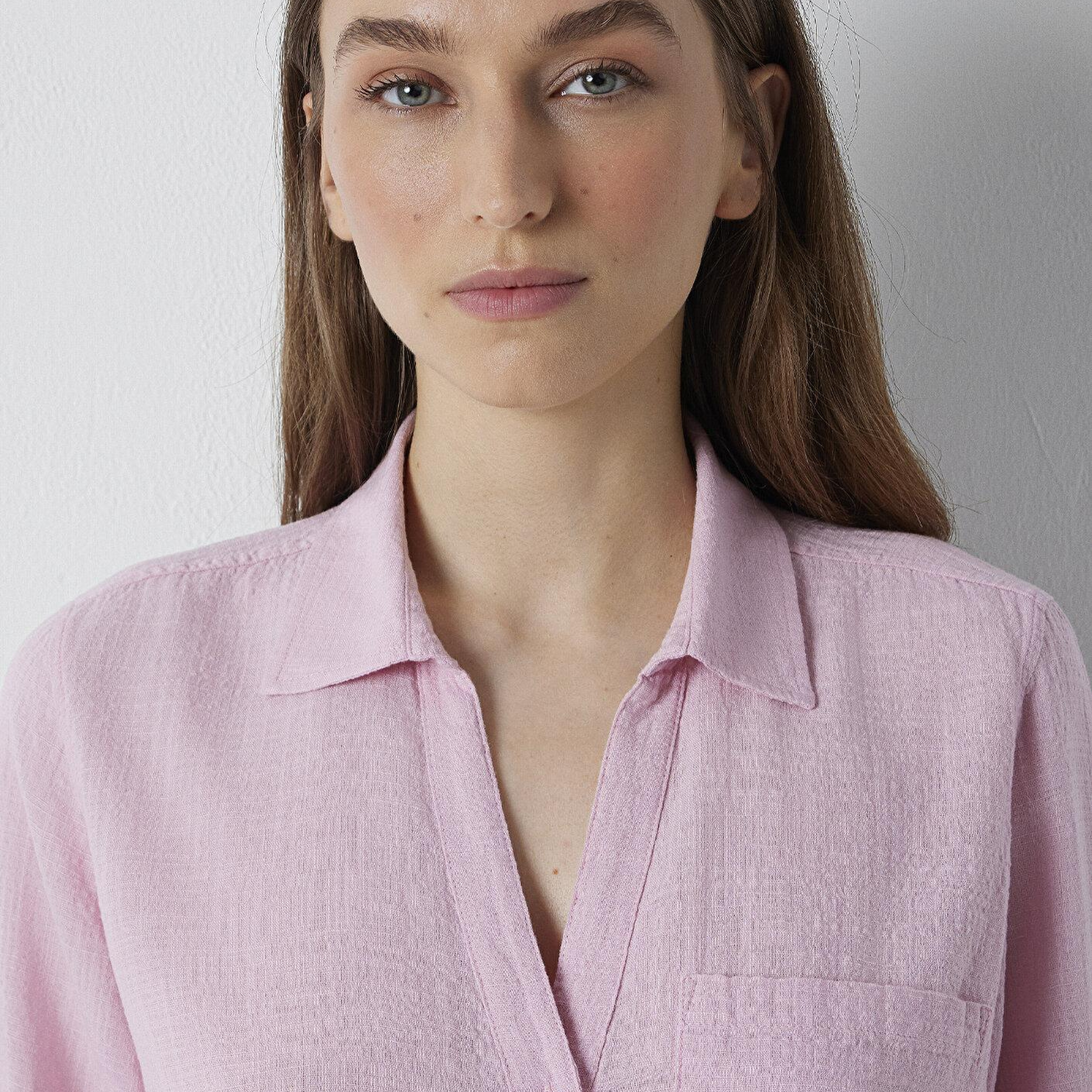 Mavi Dokulu Pembe Gömlek Loose Fit / Bol Rahat Kesim 1211114-71015