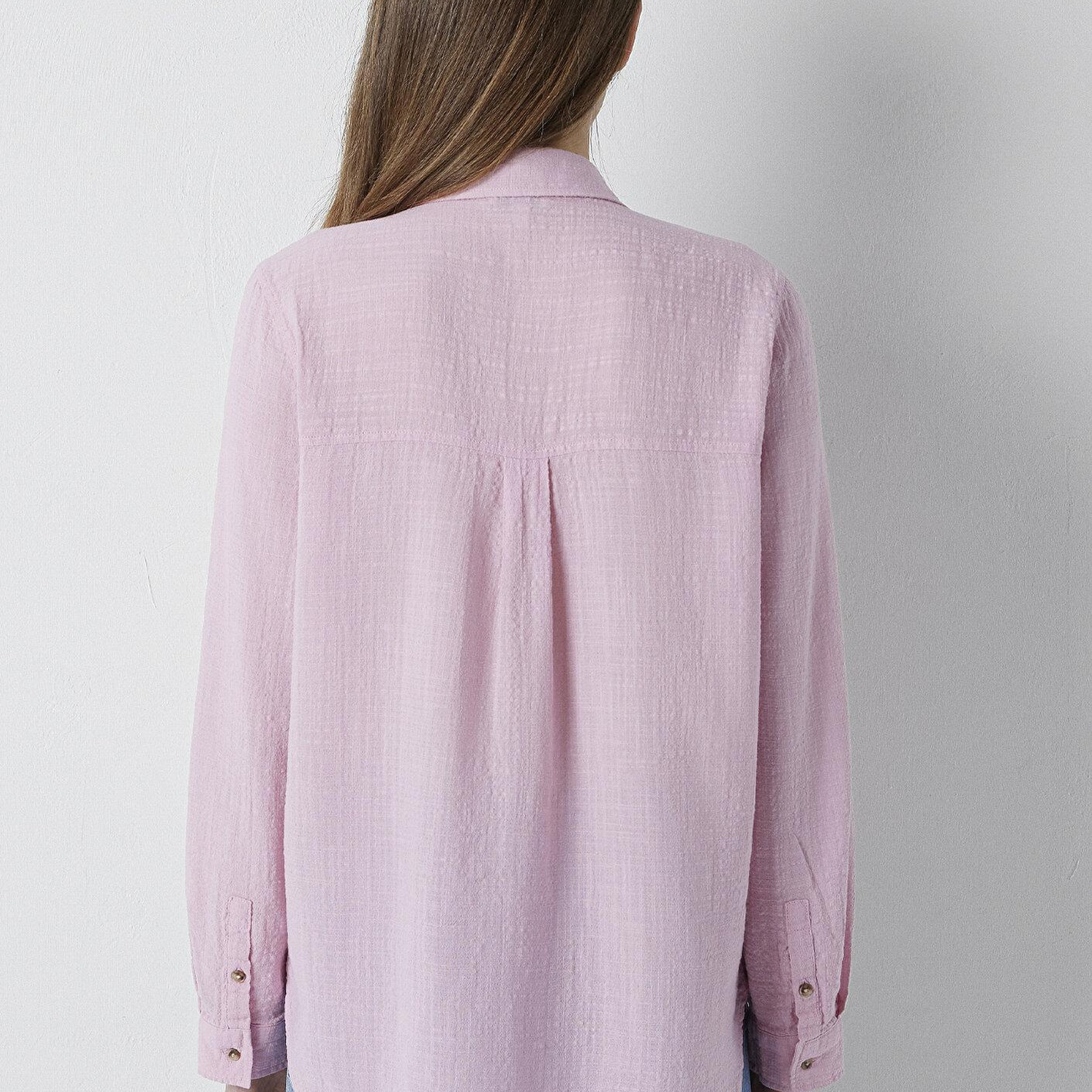 Mavi Dokulu Pembe Gömlek Loose Fit / Bol Rahat Kesim 1211114-71015