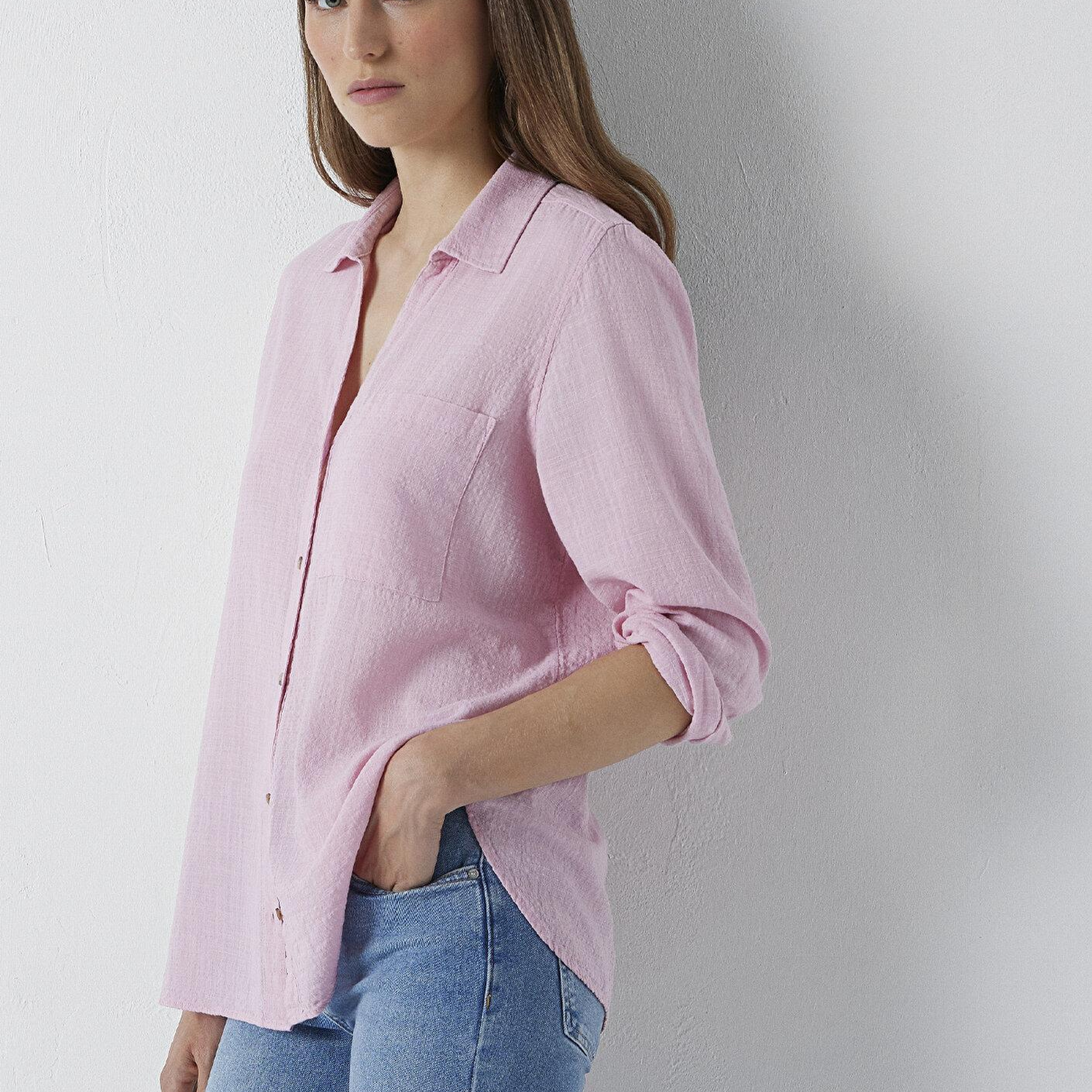 Mavi Dokulu Pembe Gömlek Loose Fit / Bol Rahat Kesim 1211114-71015