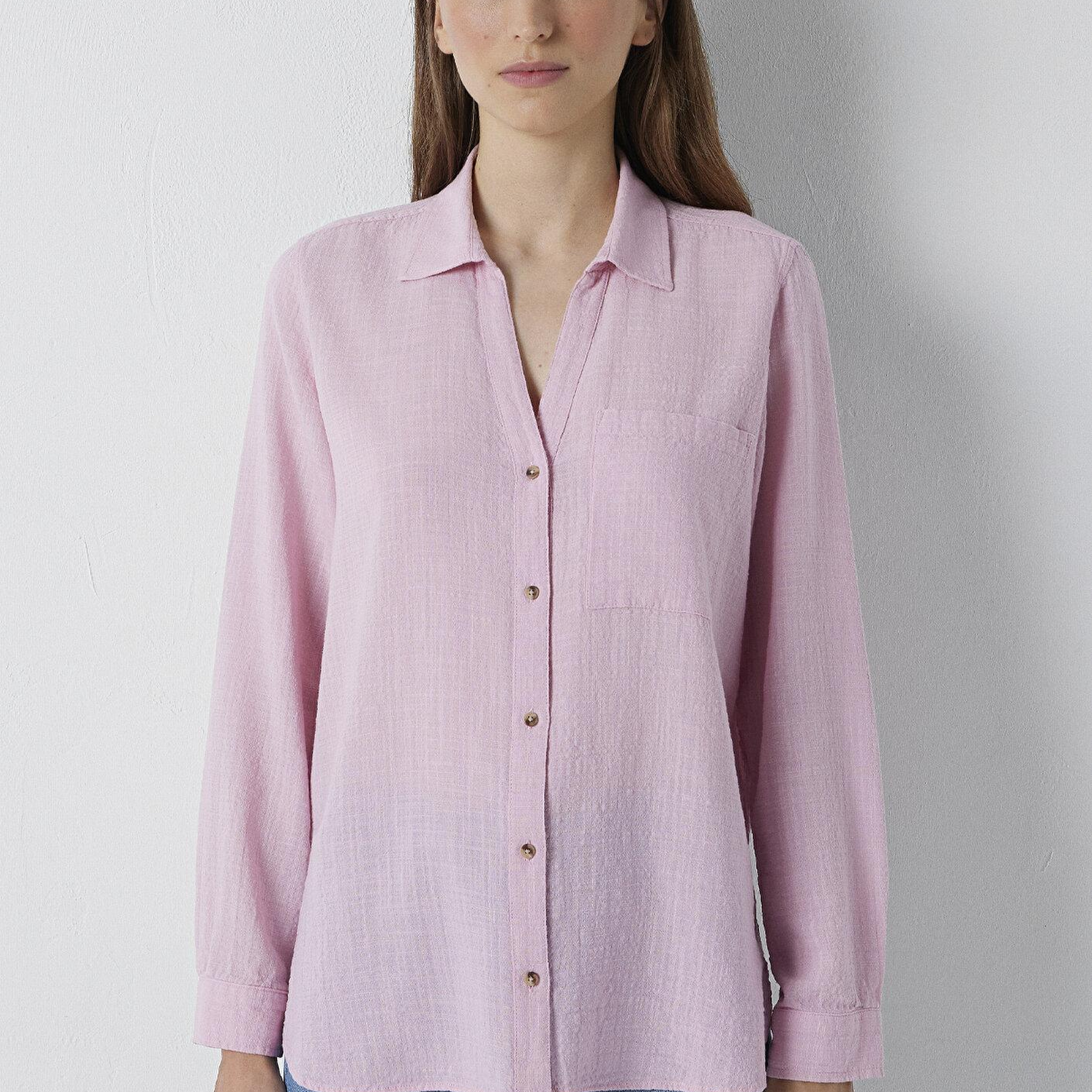 Mavi Dokulu Pembe Gömlek Loose Fit / Bol Rahat Kesim 1211114-71015
