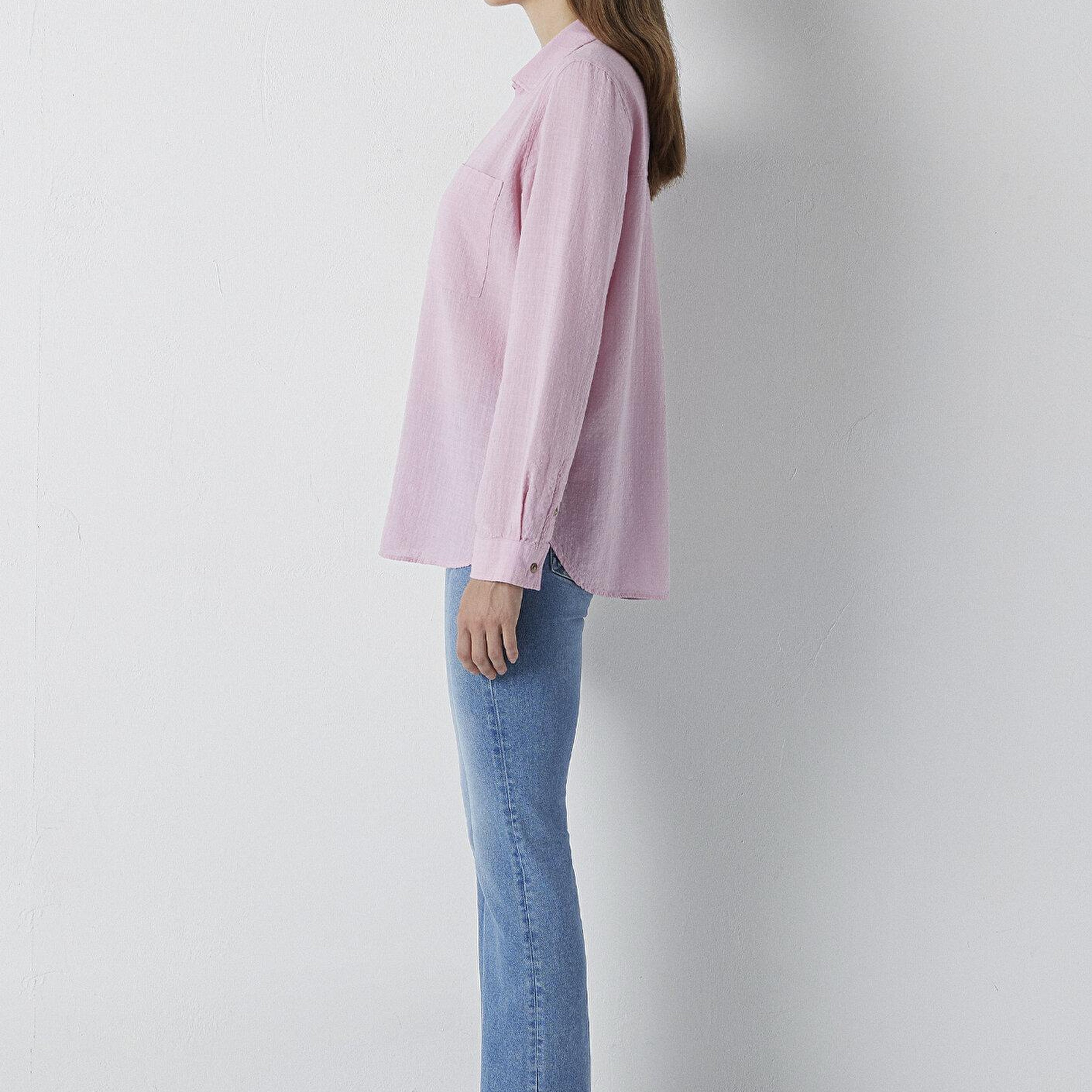 Mavi Dokulu Pembe Gömlek Loose Fit / Bol Rahat Kesim 1211114-71015