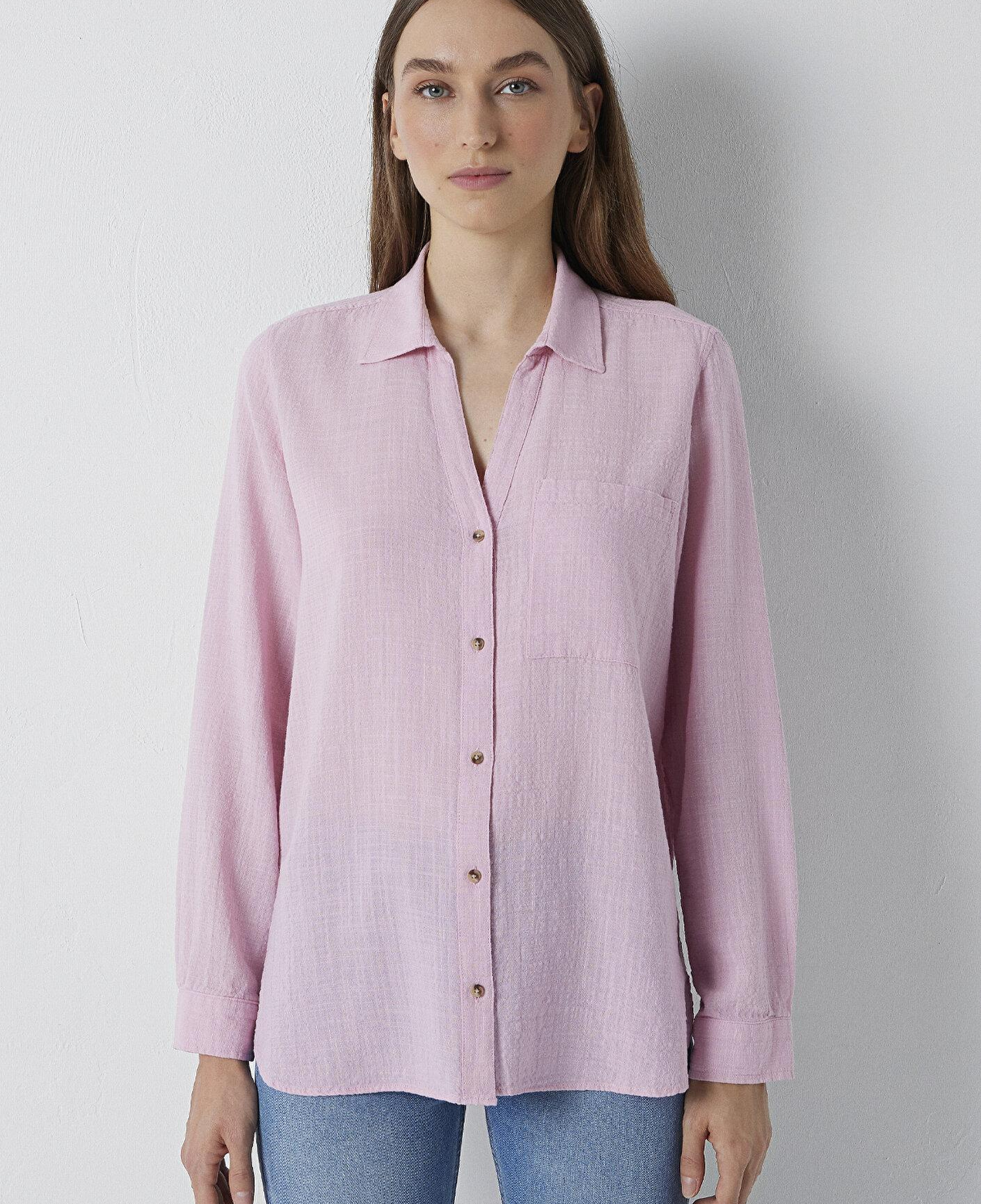 Mavi Dokulu Pembe Gömlek Loose Fit / Bol Rahat Kesim 1211114-71015