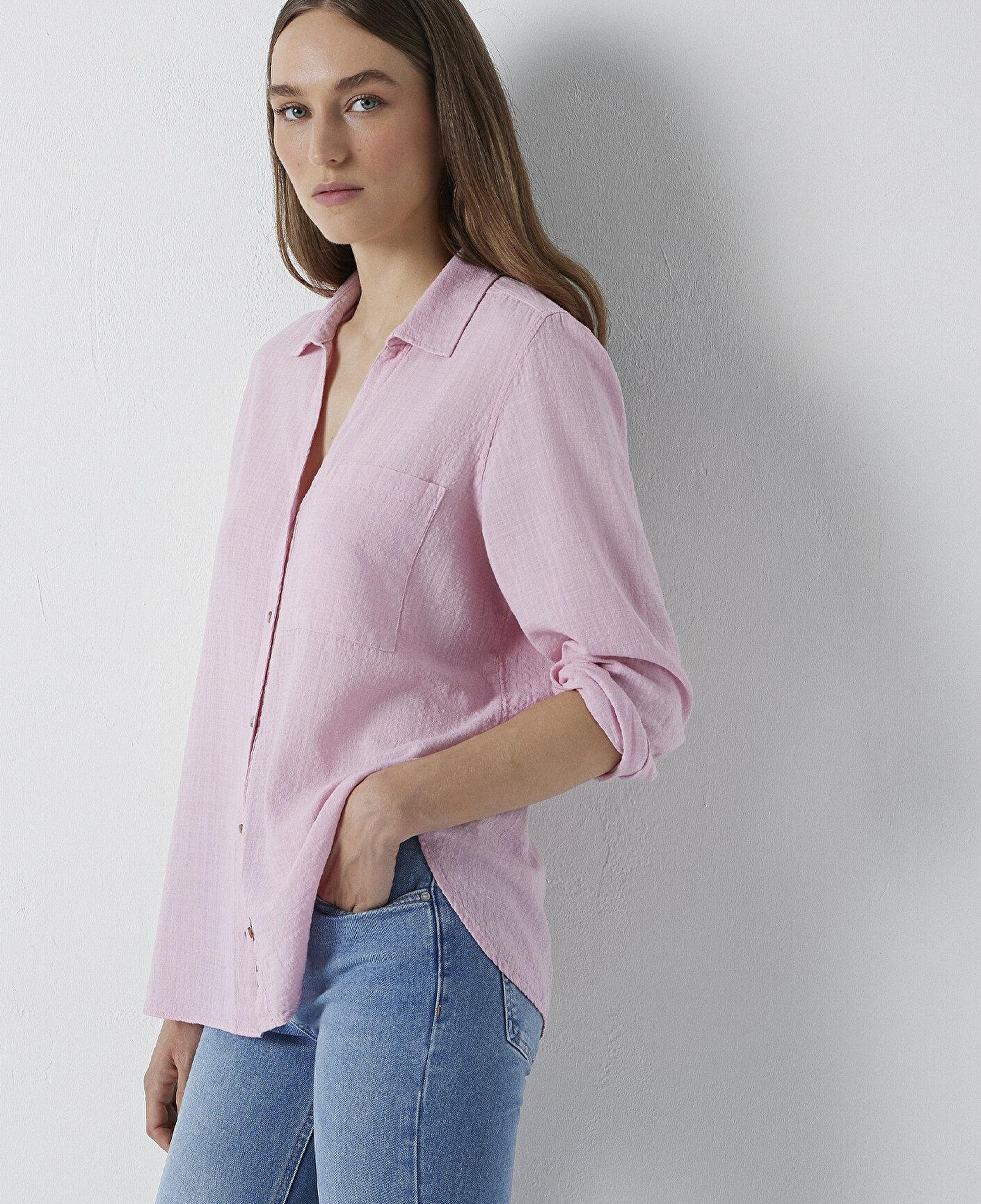 Mavi Dokulu Pembe Gömlek Loose Fit / Bol Rahat Kesim 1211114-71015