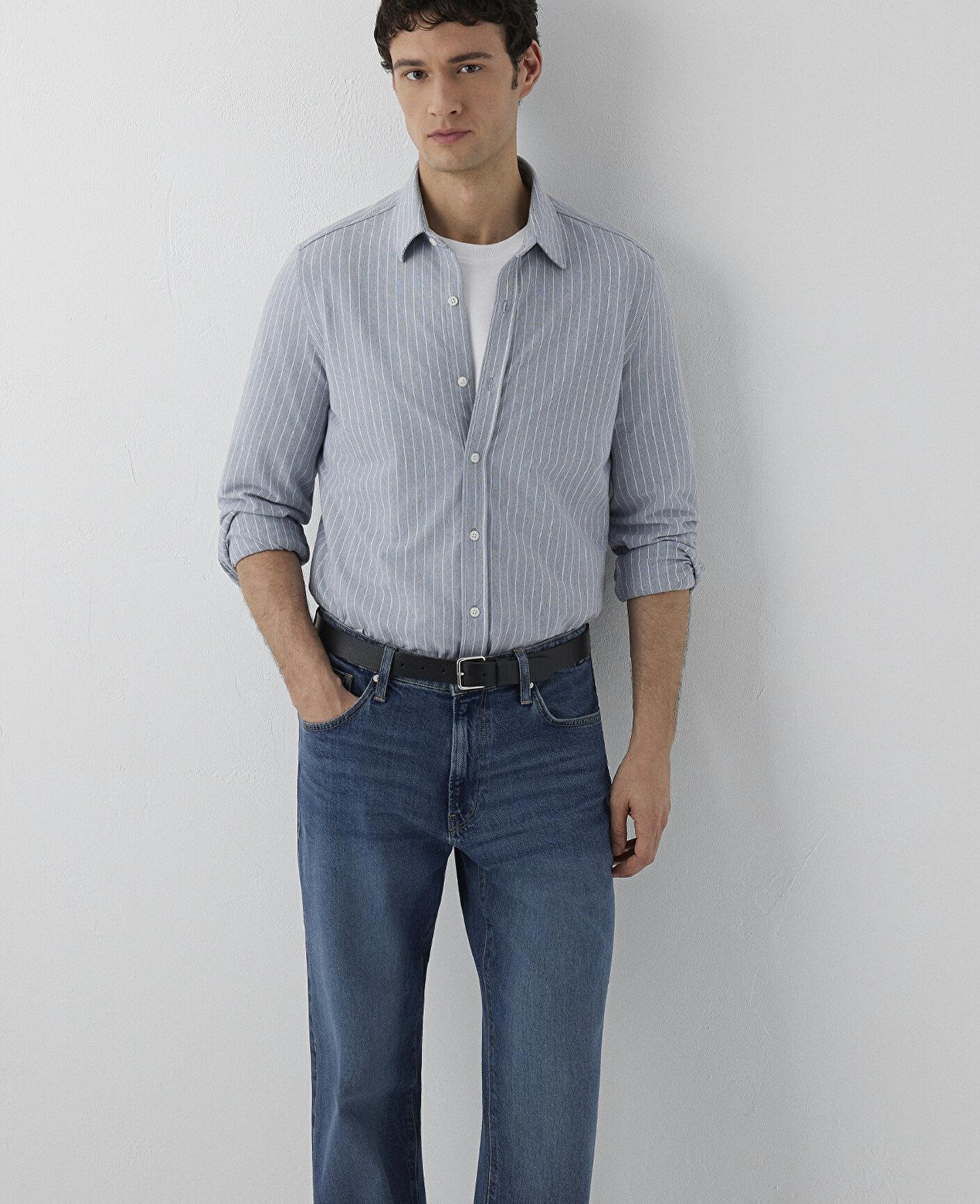 Mavi Çizgili Gömlek Slim Fit / Dar Kesim 0211858-91331