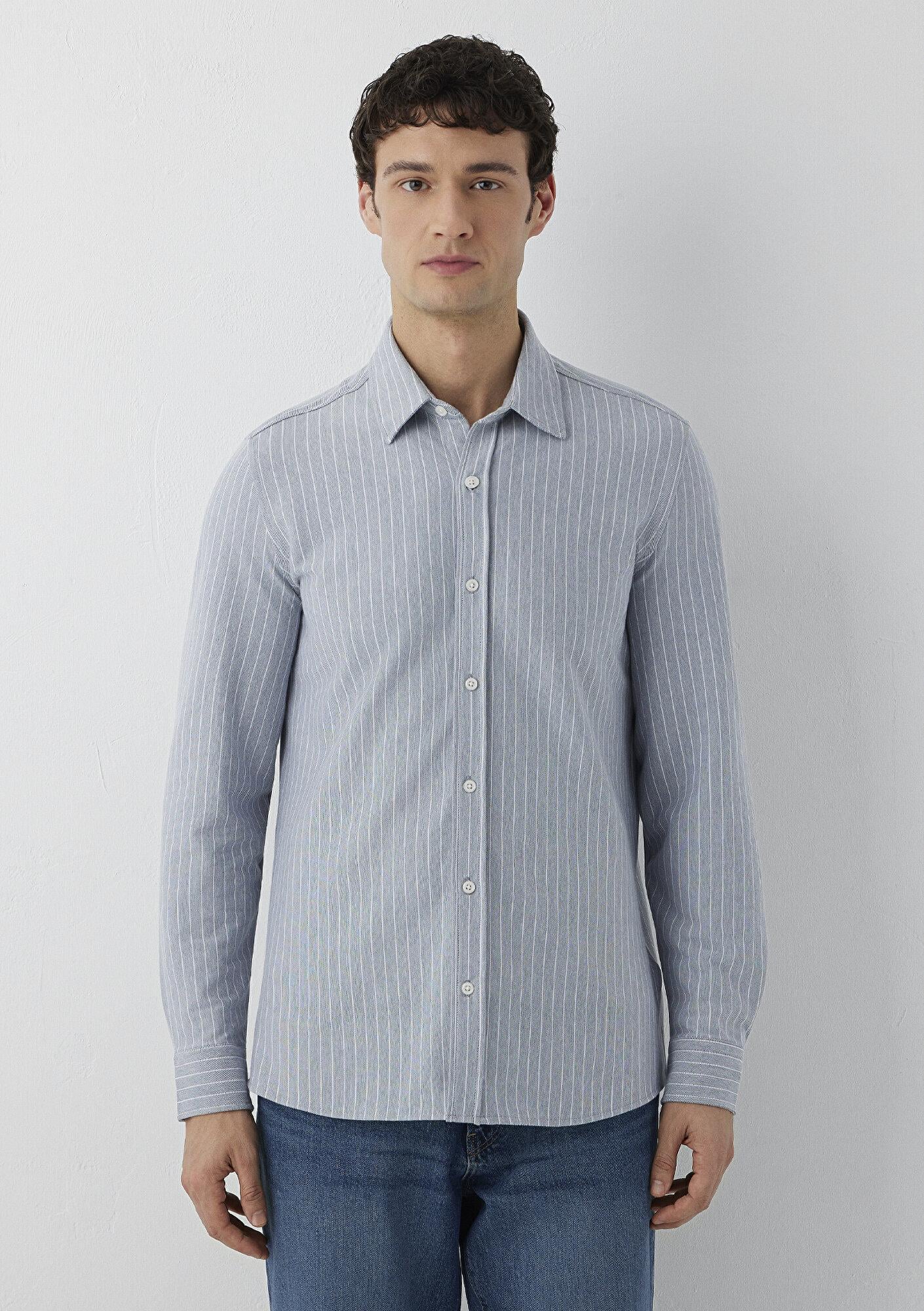 Mavi Çizgili Gömlek Slim Fit / Dar Kesim 0211858-91331