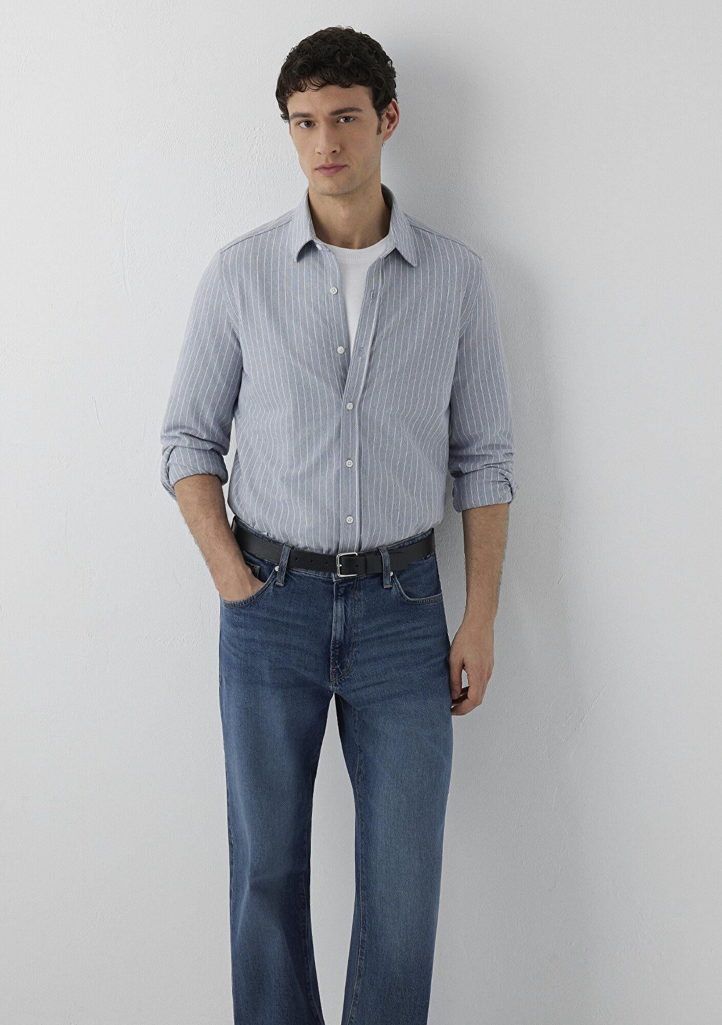 Mavi Çizgili Gömlek Slim Fit / Dar Kesim 0211858-91331