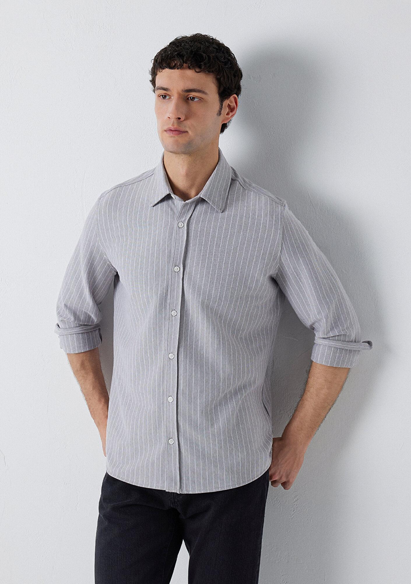 Mavi Çizgili Gömlek Slim Fit / Dar Kesim 0211858-A7312