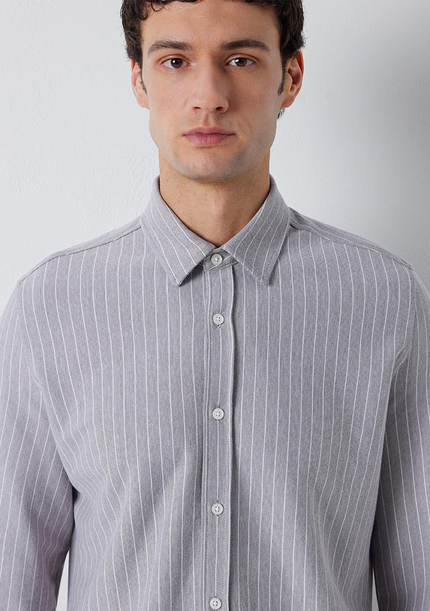 Mavi Çizgili Gömlek Slim Fit / Dar Kesim 0211858-A7312
