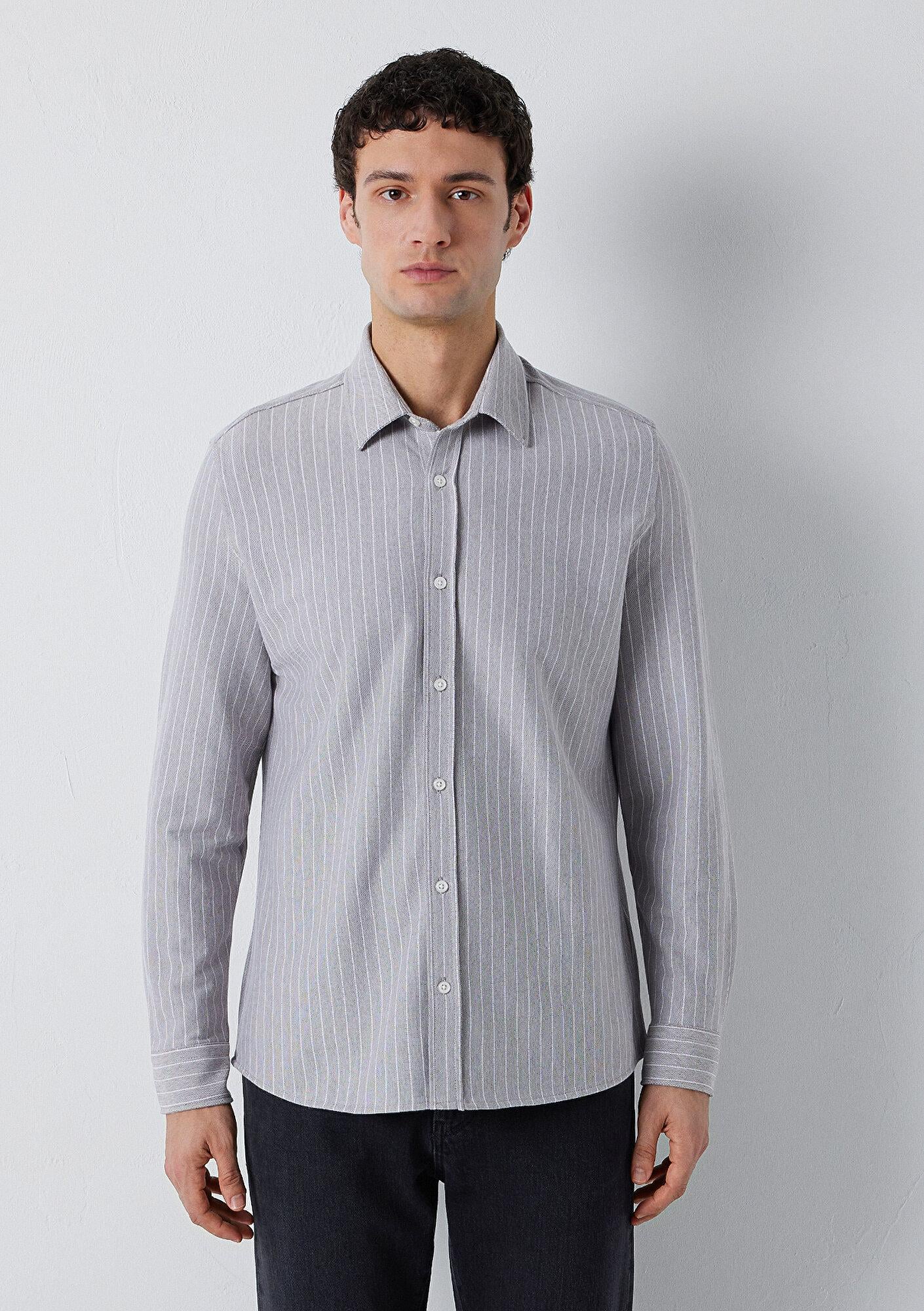 Mavi Çizgili Gömlek Slim Fit / Dar Kesim 0211858-A7312