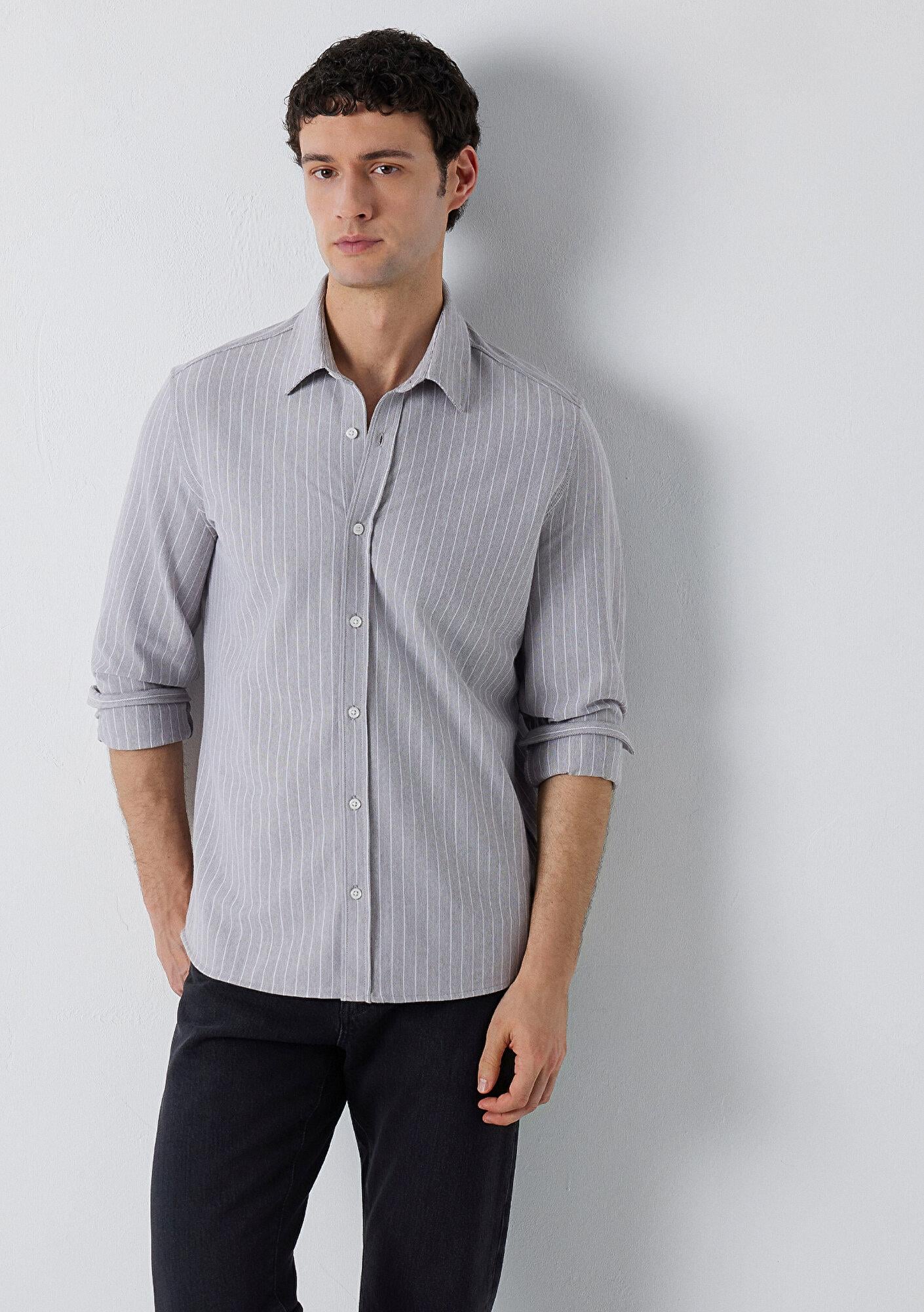 Mavi Çizgili Gömlek Slim Fit / Dar Kesim 0211858-A7312