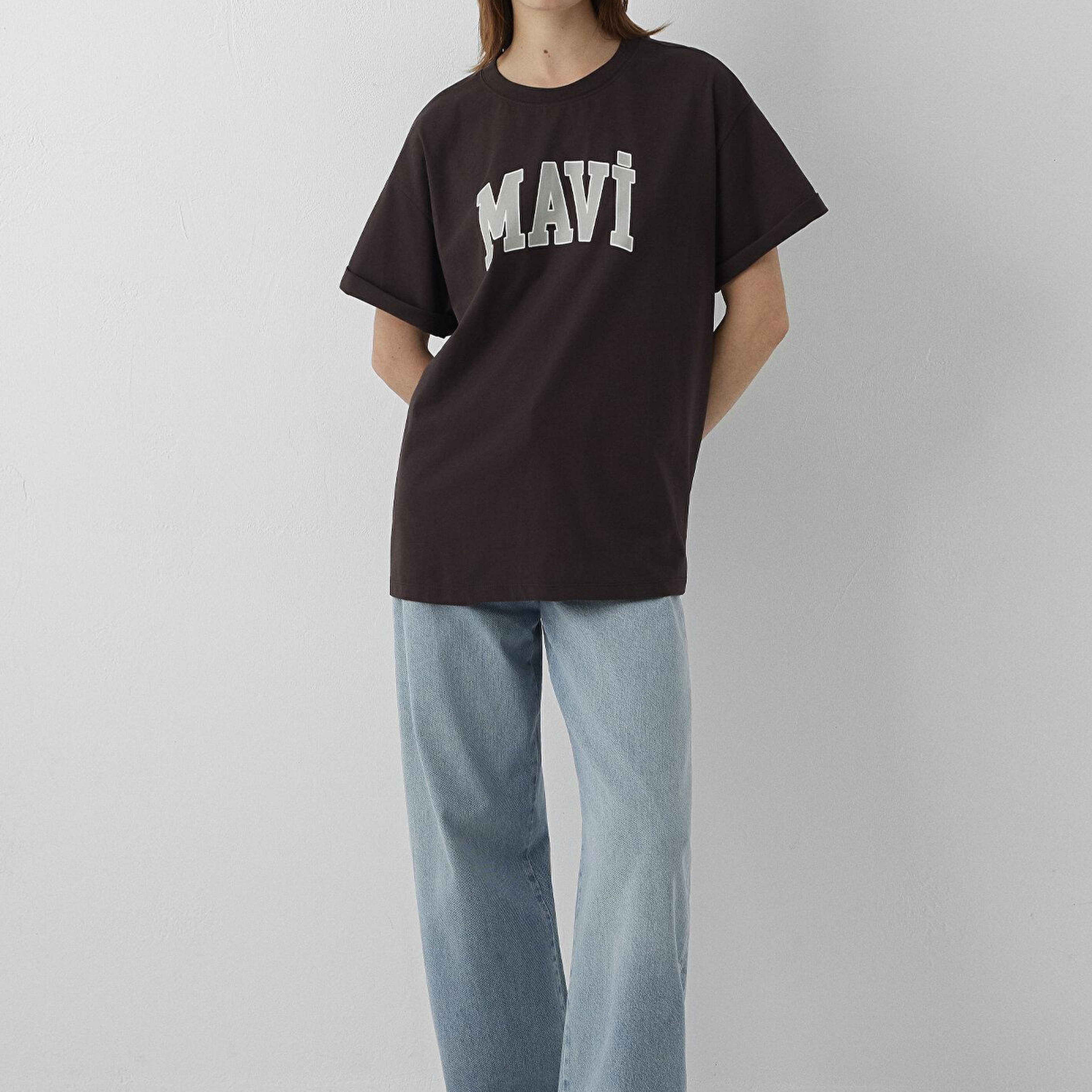 Mavi Mavi Logo Baskılı Kahverengi Tişört Oversize / Geniş Kesim 1600843-70240