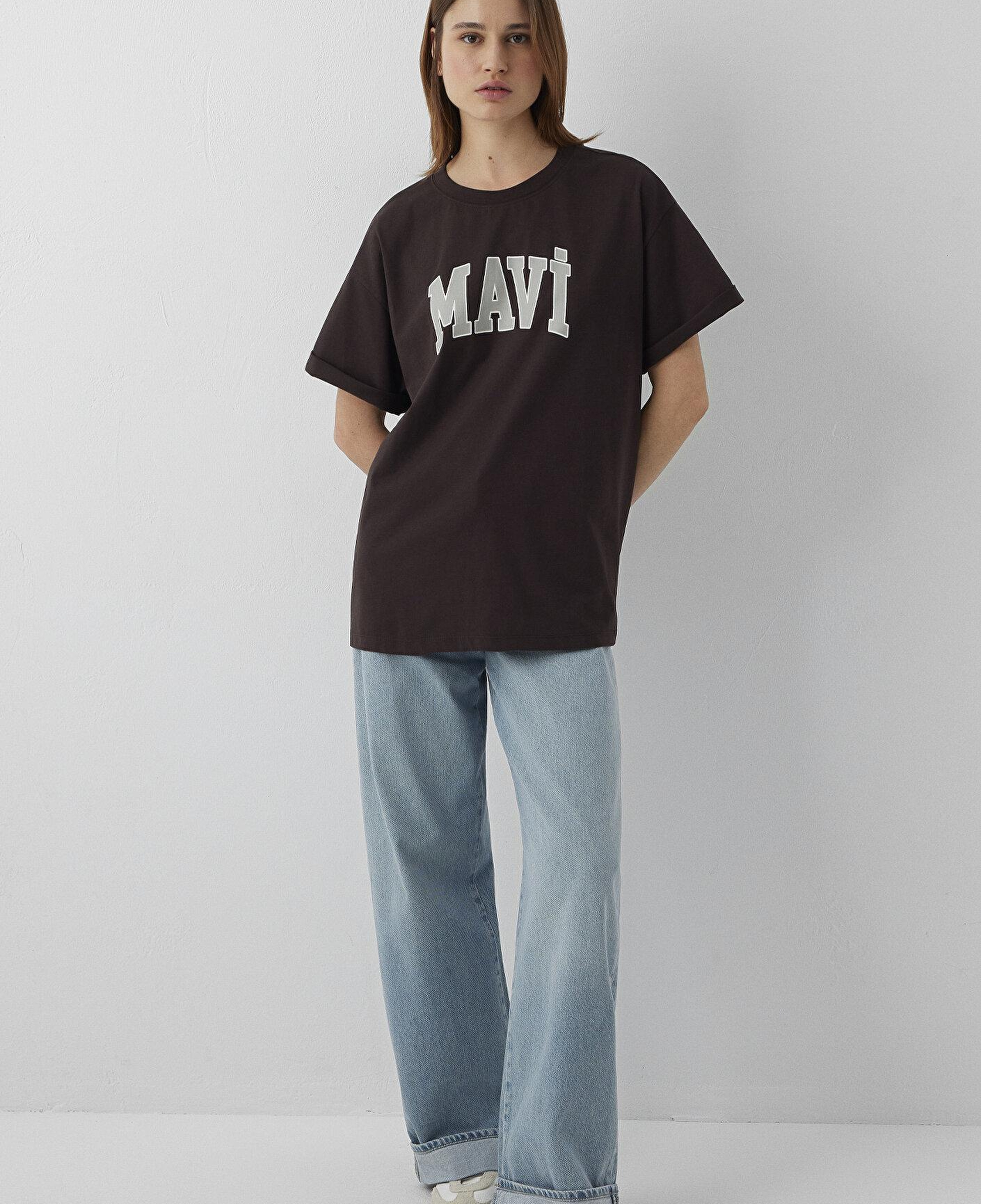 Mavi Mavi Logo Baskılı Kahverengi Tişört Oversize / Geniş Kesim 1600843-70240
