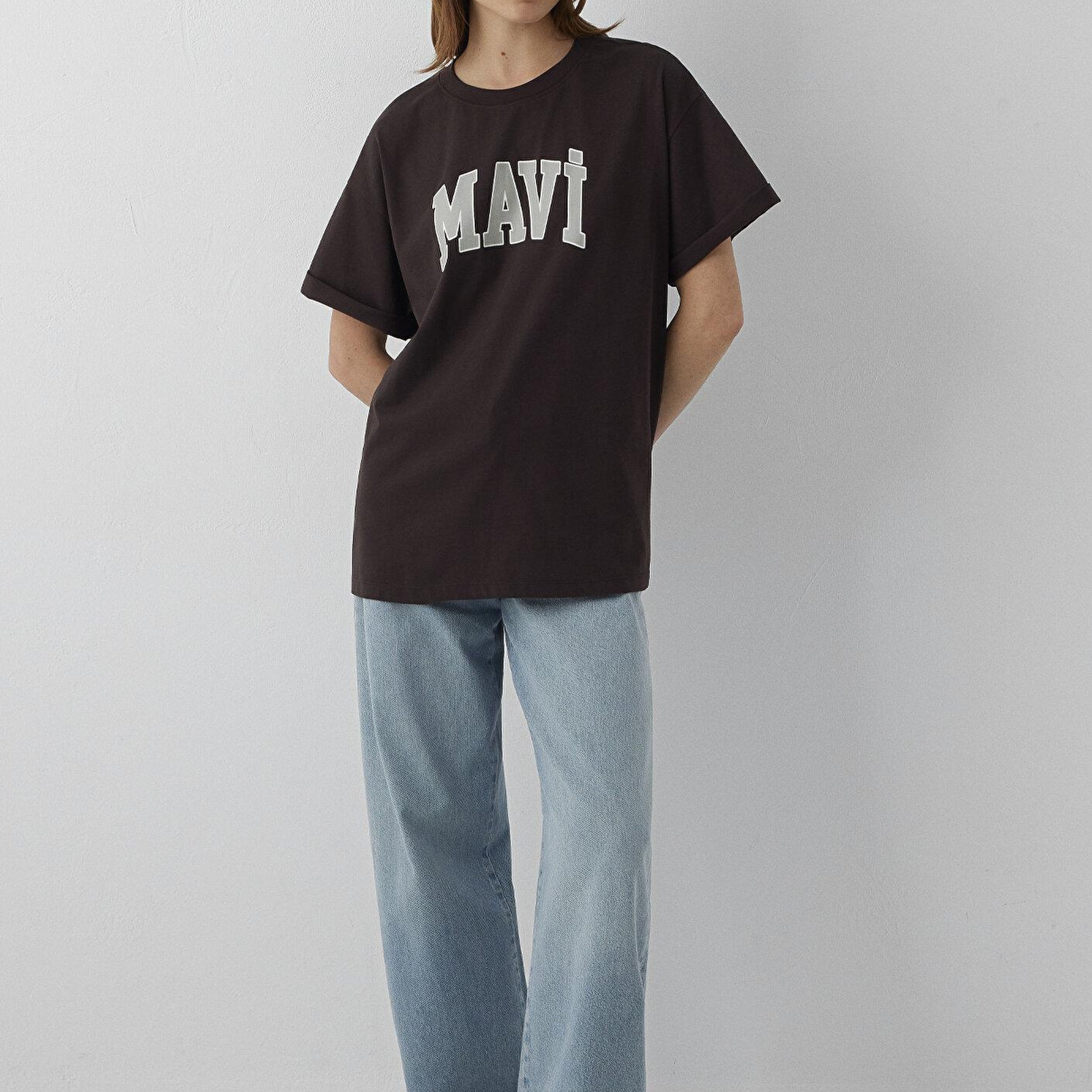 Mavi Mavi Logo Baskılı Kahverengi Tişört Oversize / Geniş Kesim 1600843-70240