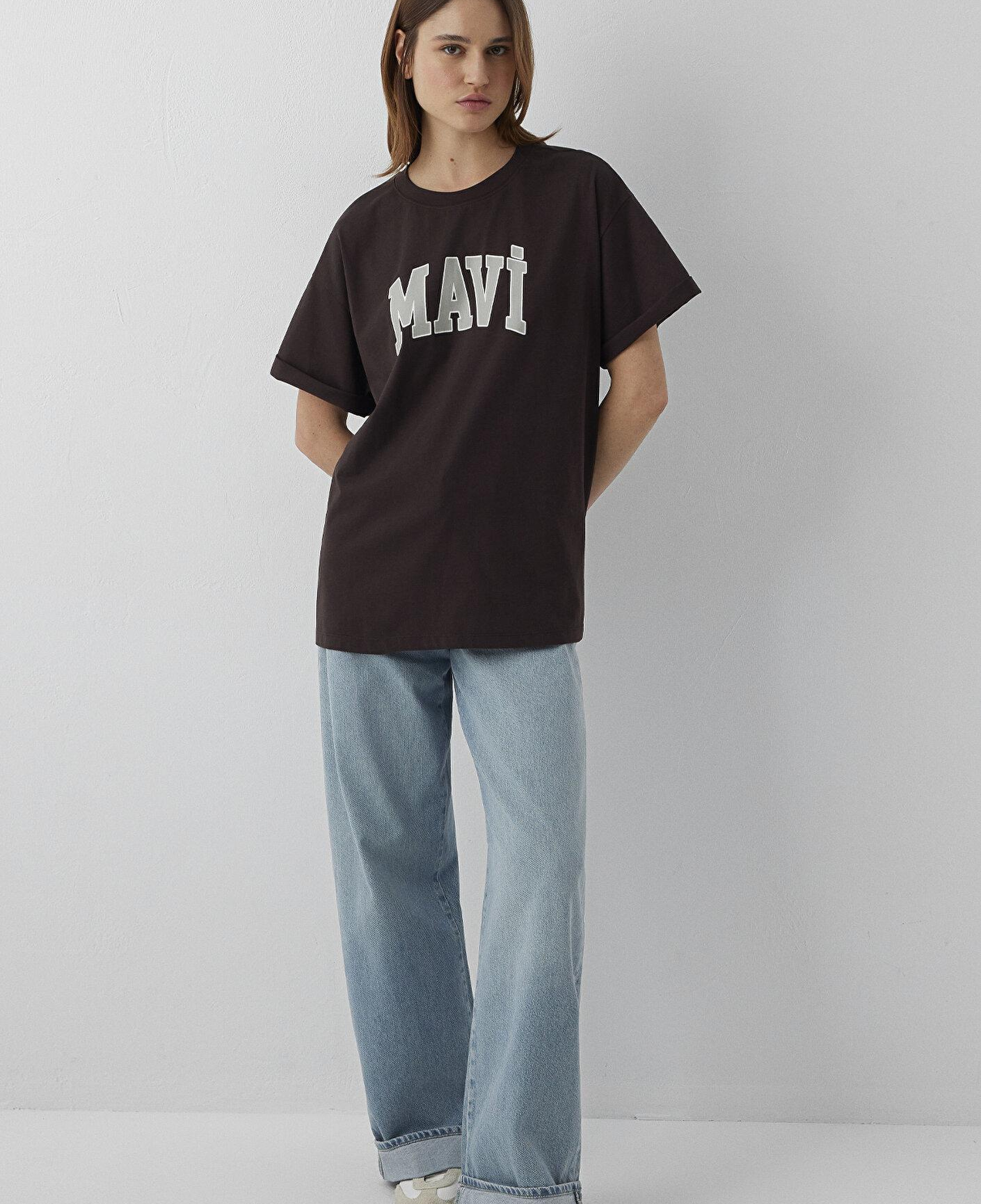 Mavi Mavi Logo Baskılı Kahverengi Tişört Oversize / Geniş Kesim 1600843-70240