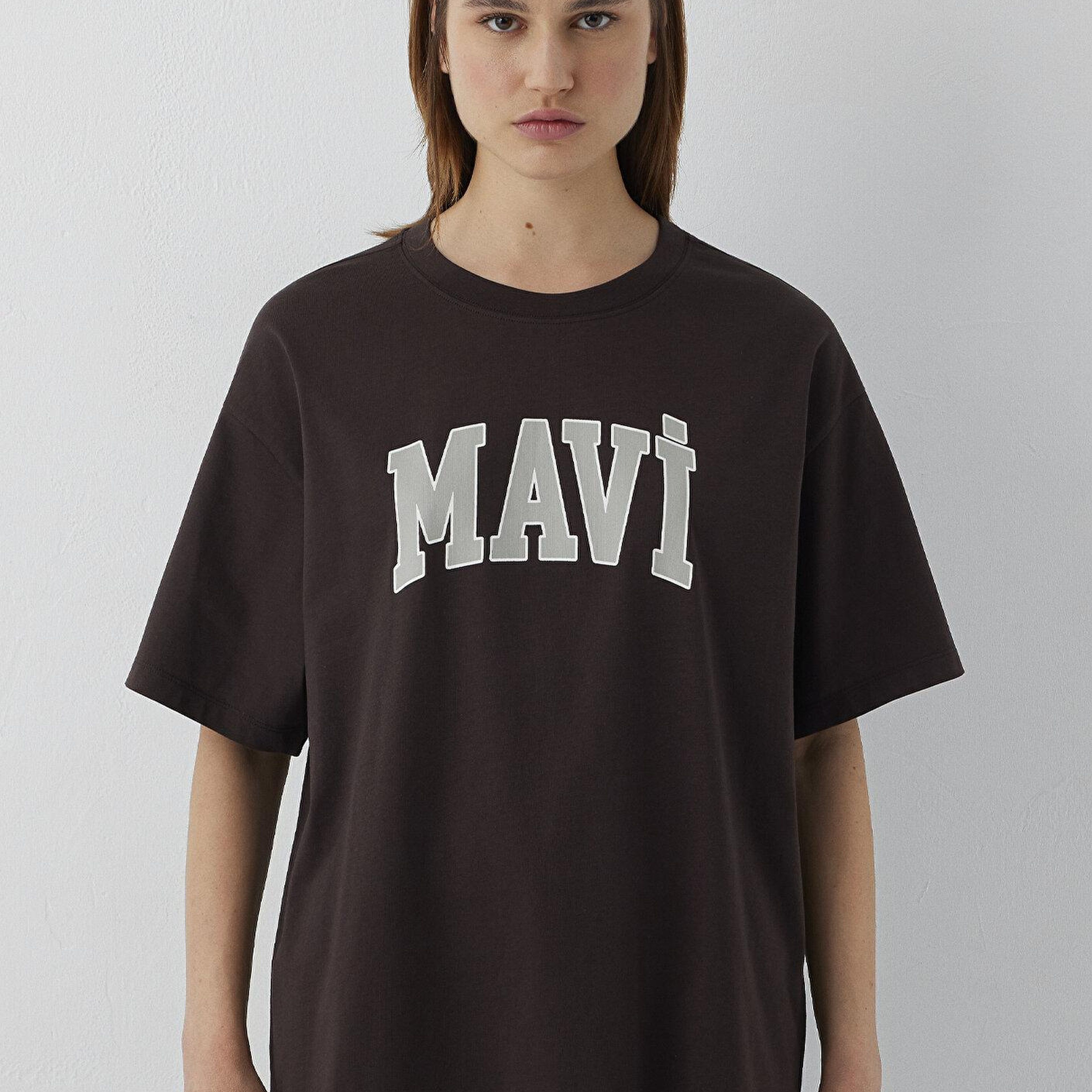 Mavi Mavi Logo Baskılı Kahverengi Tişört Oversize / Geniş Kesim 1600843-70240