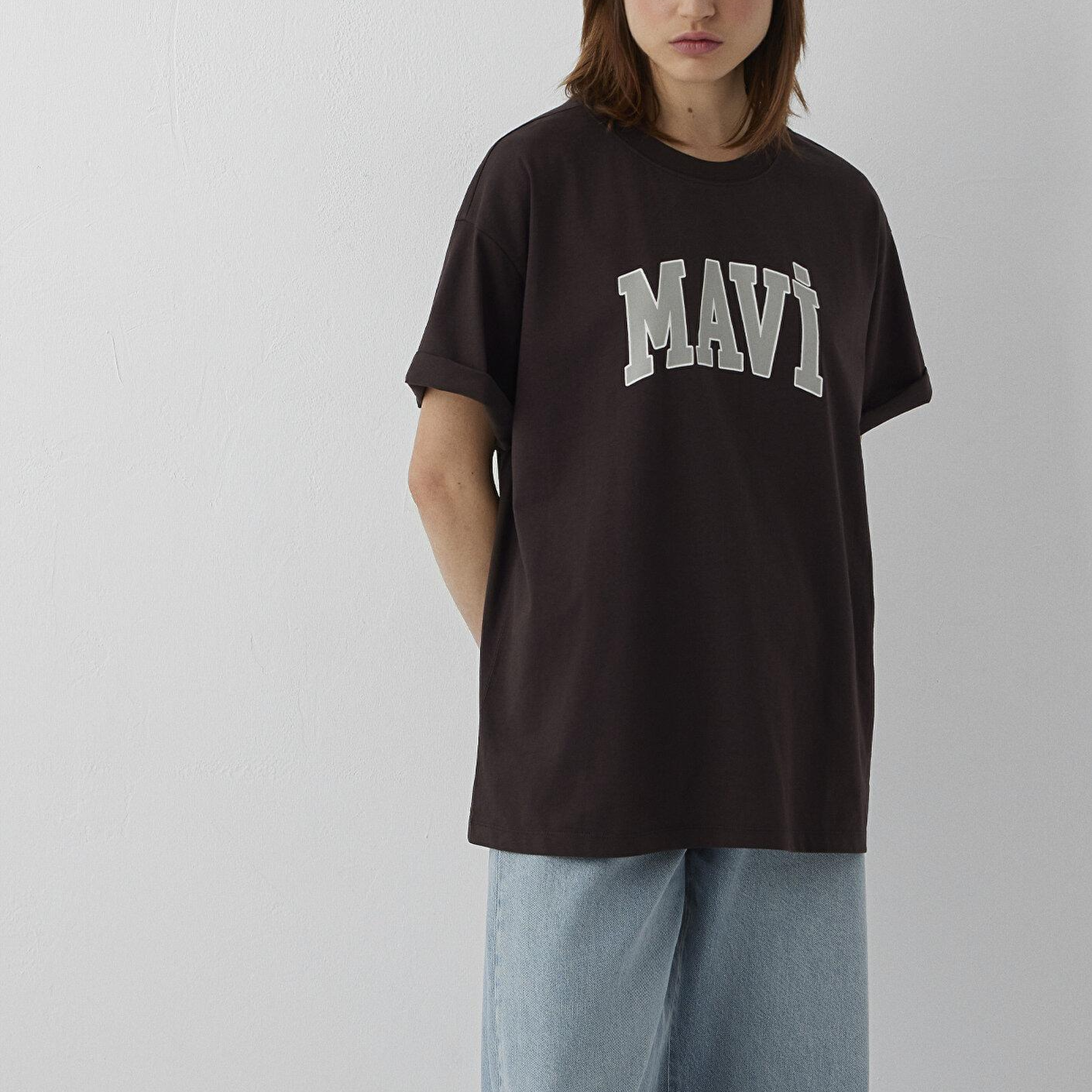Mavi Mavi Logo Baskılı Kahverengi Tişört Oversize / Geniş Kesim 1600843-70240