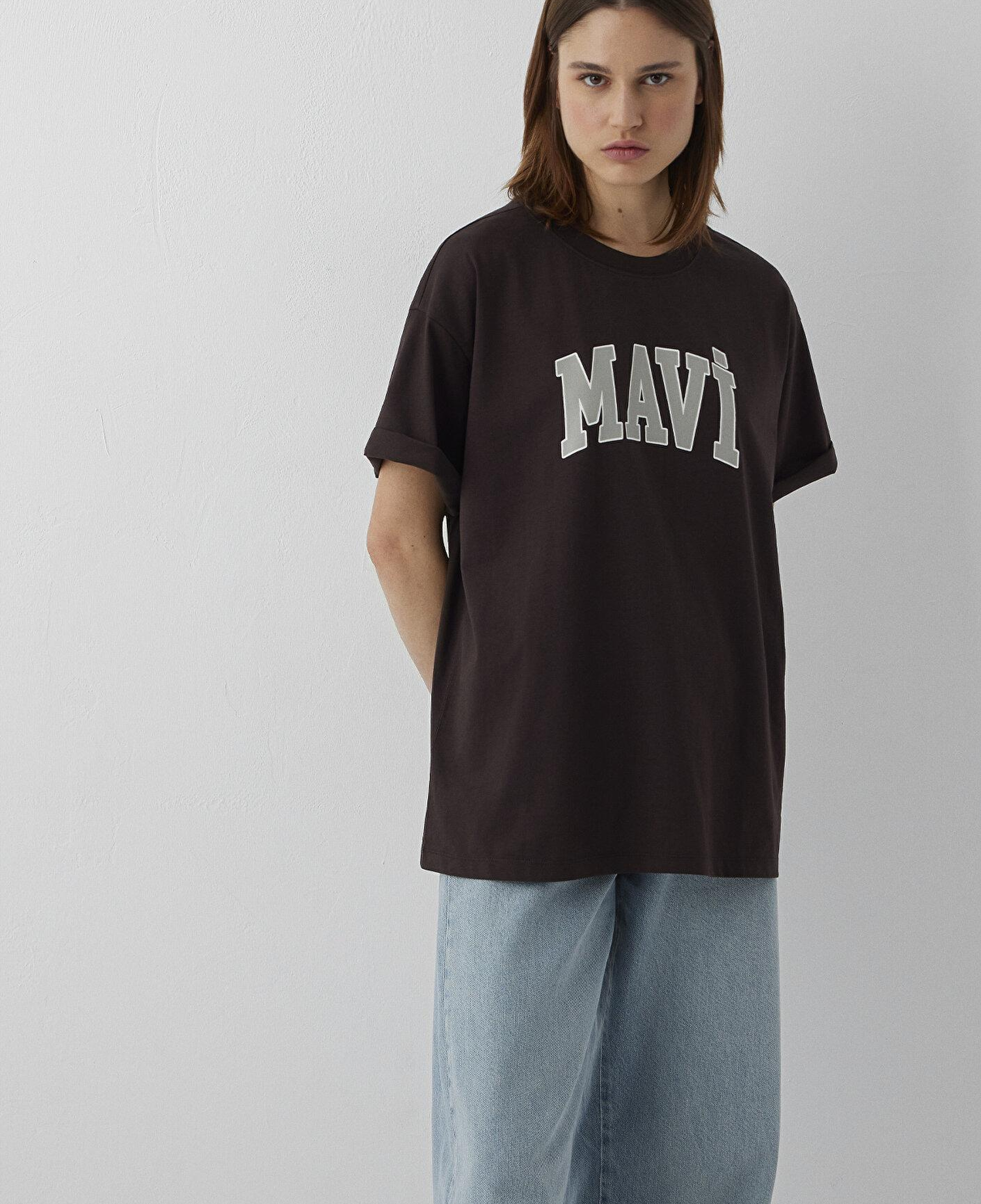 Mavi Mavi Logo Baskılı Kahverengi Tişört Oversize / Geniş Kesim 1600843-70240