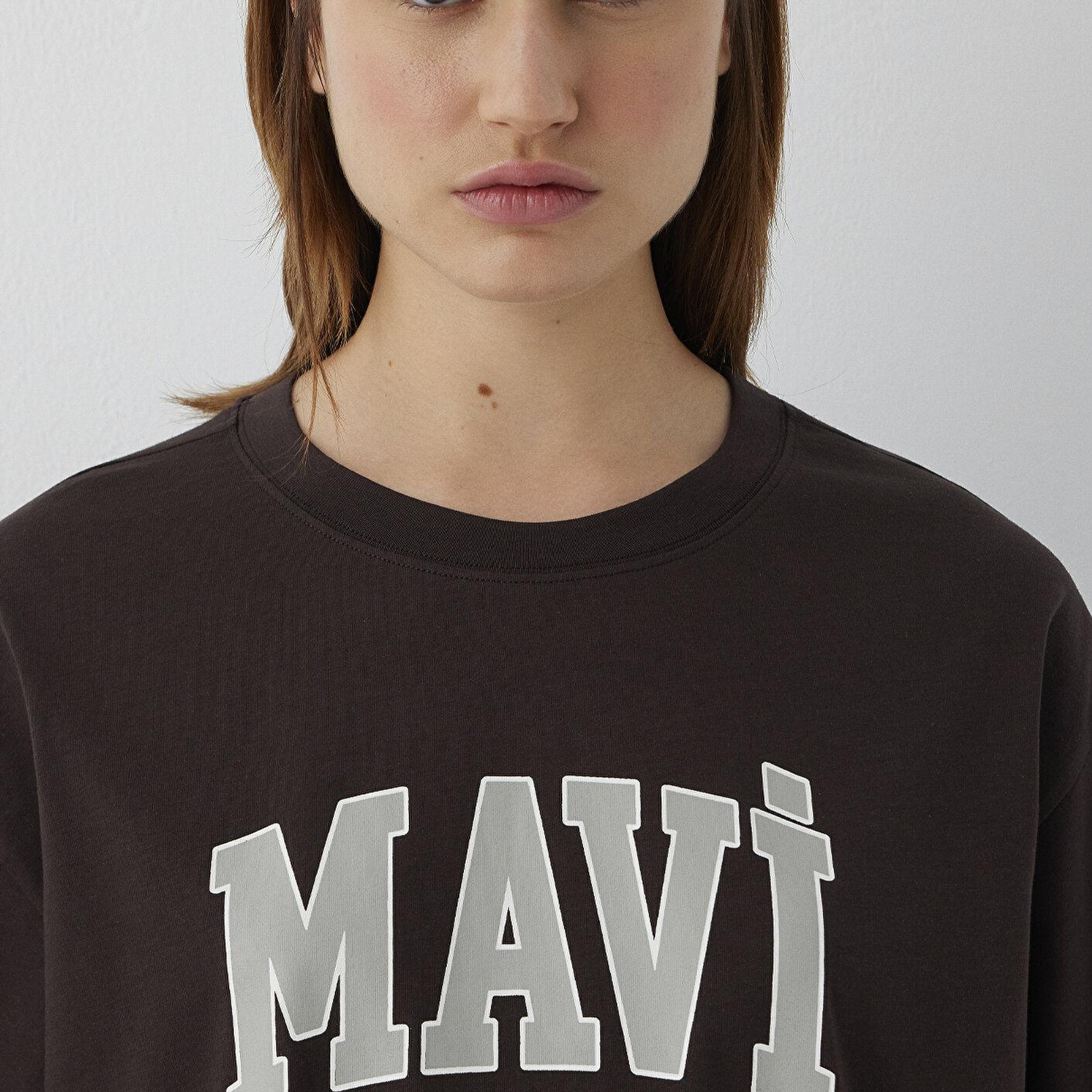 Mavi Mavi Logo Baskılı Kahverengi Tişört Oversize / Geniş Kesim 1600843-70240