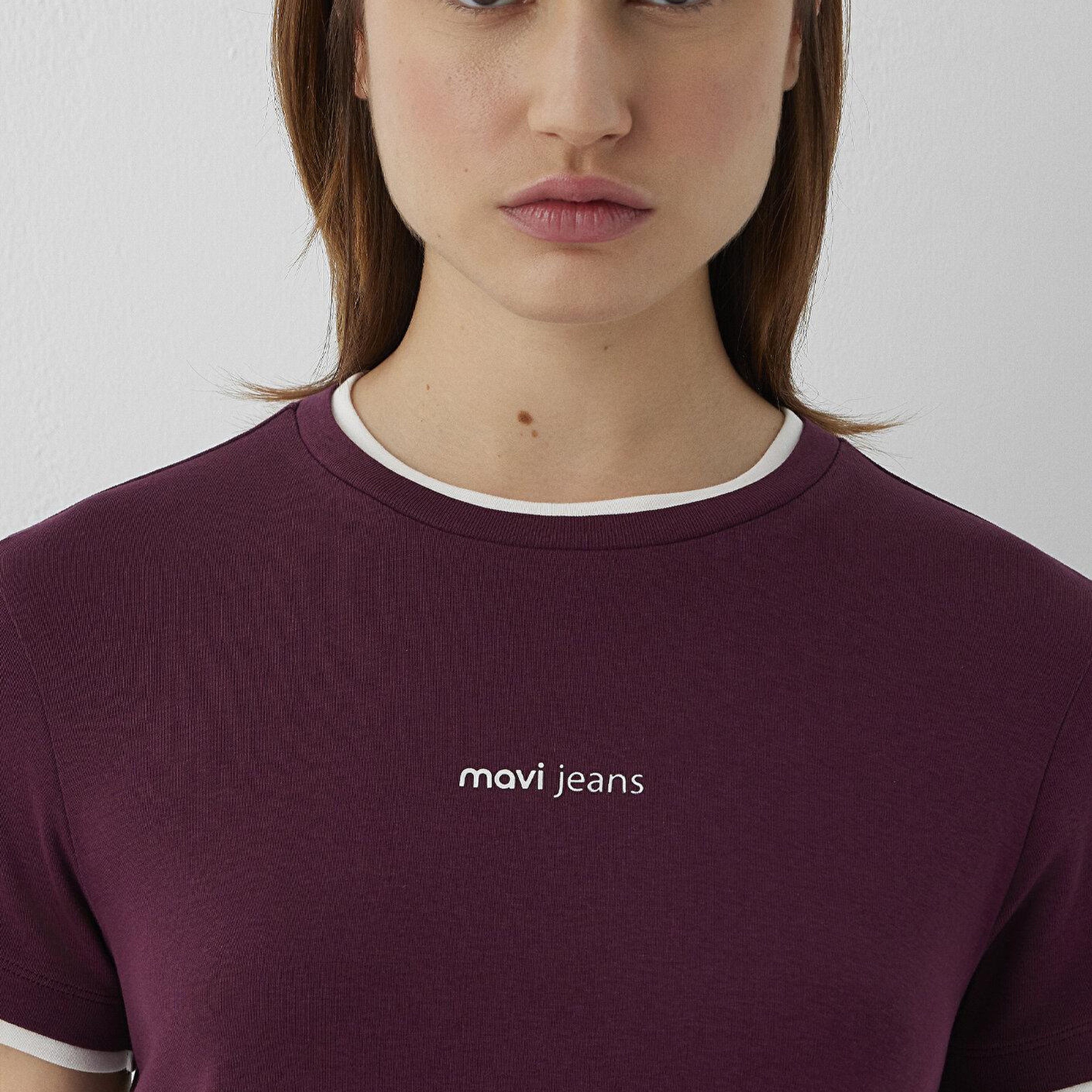 Mavi Mavi Logo Baskılı Bordo Tişört Slim Fit / Dar Kesim 1614200-87830